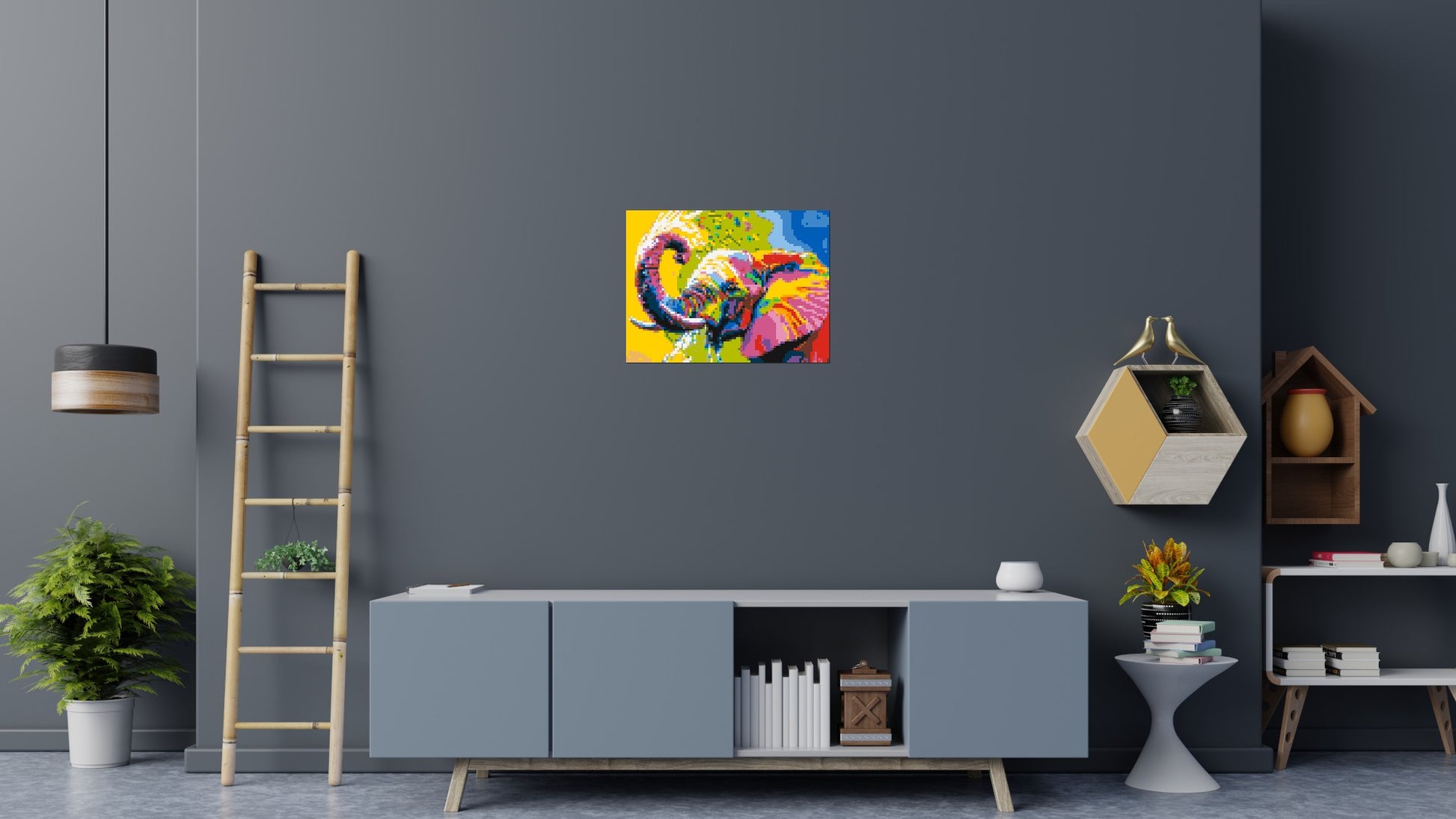 Elephant Colourful Pop Art - Brick Art Mosaic Kit 4x3 scene