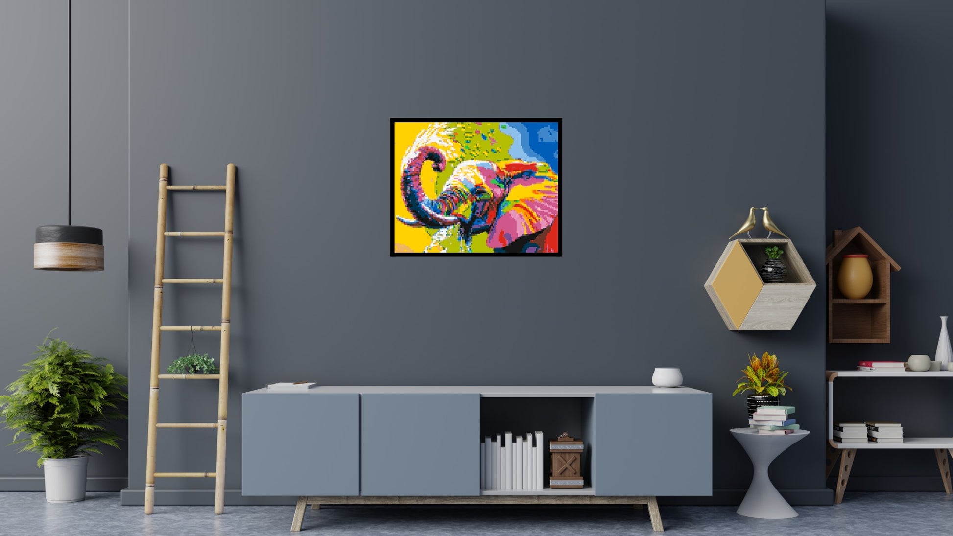 Elephant Colourful Pop Art - Brick Art Mosaic Kit 5x4 scene with frame