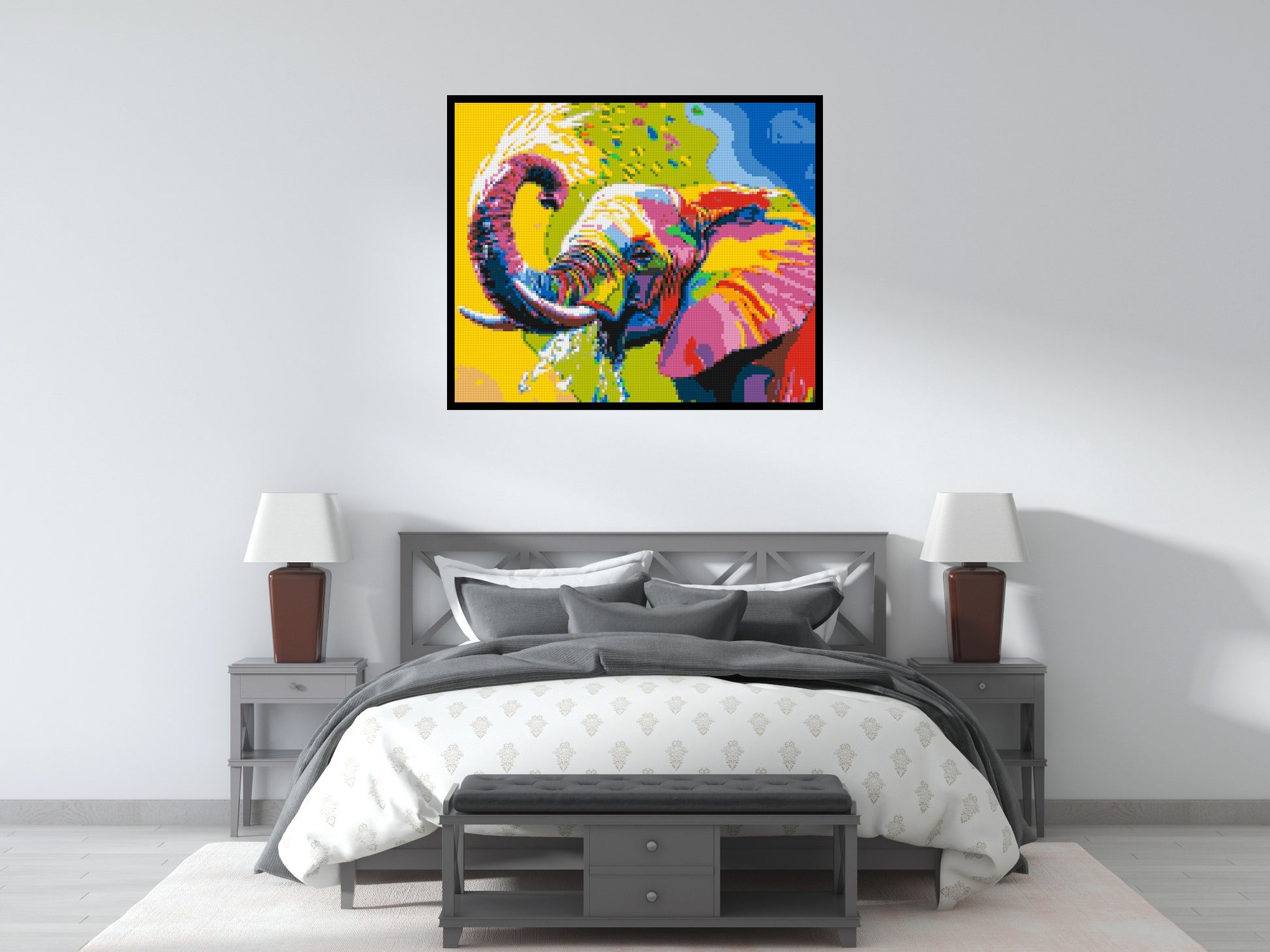 Elephant Colourful Pop Art - Brick Art Mosaic Kit 6x5 scene with frame