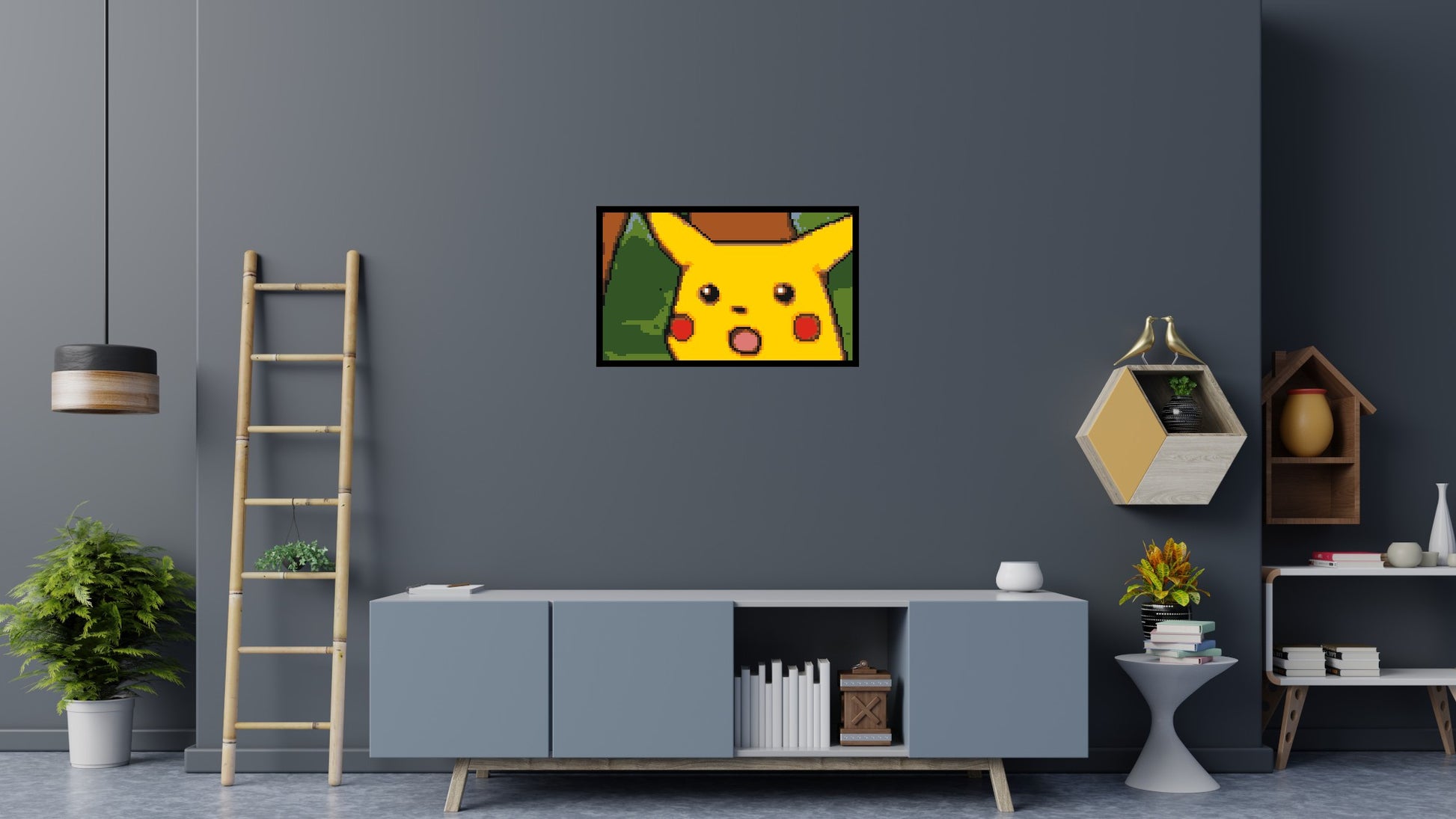 Surprised Pikachu Face Meme - Brick Art Mosaic Kit 5x3 scene with frame