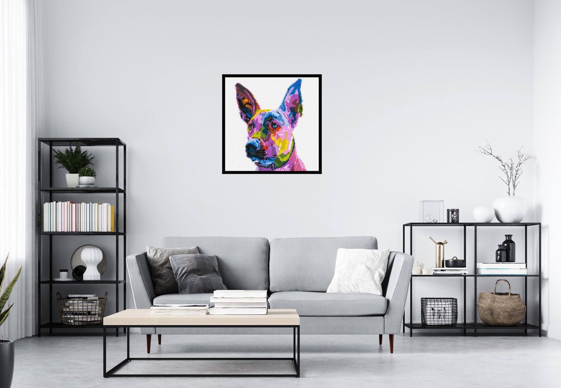 Belgian Malinois Colourful Pop Art - Brick Art Mosaic Kit 4x4 scene with frame