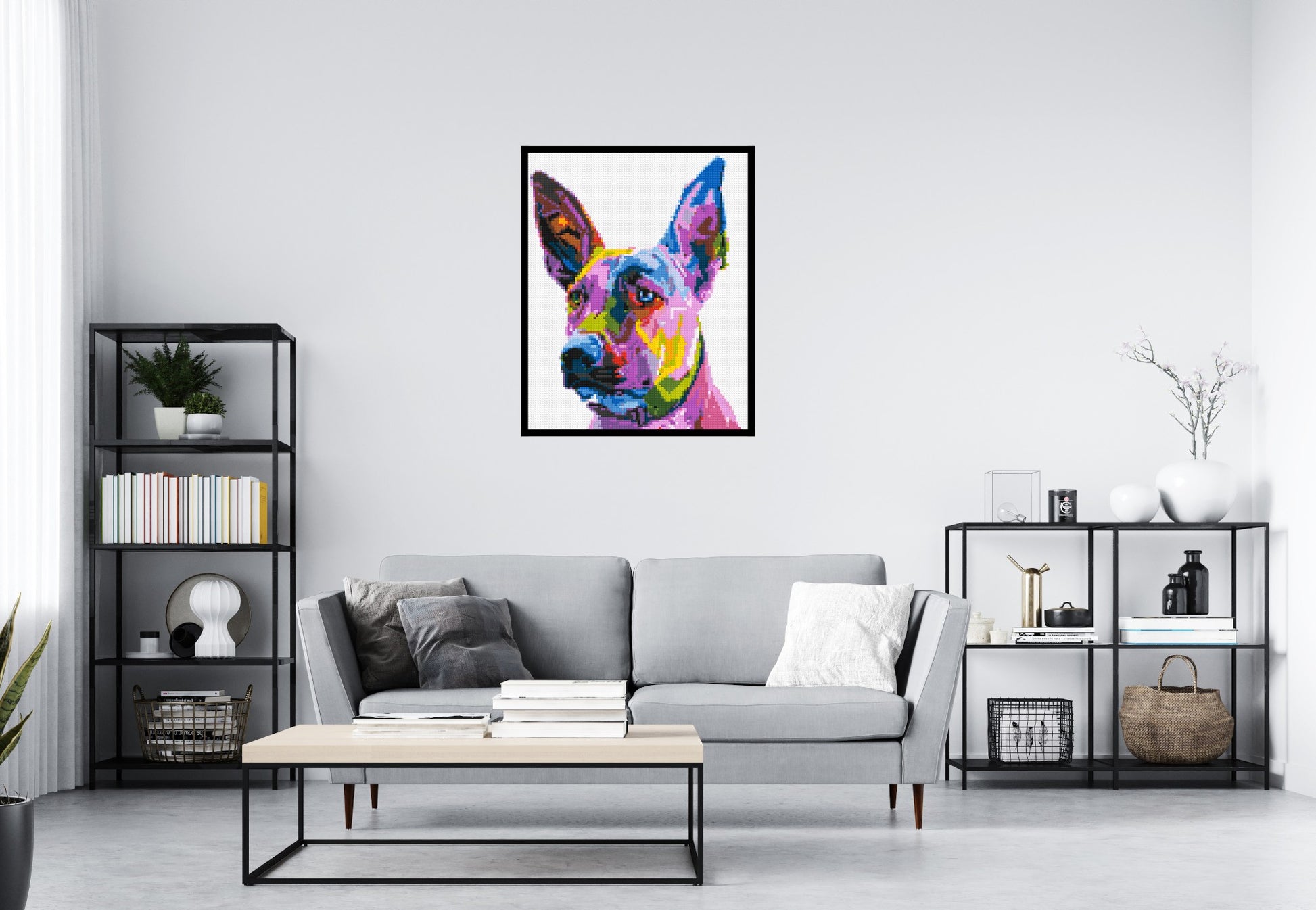 Belgian Malinois Colourful Pop Art - Brick Art Mosaic Kit 4x5 scene with frame