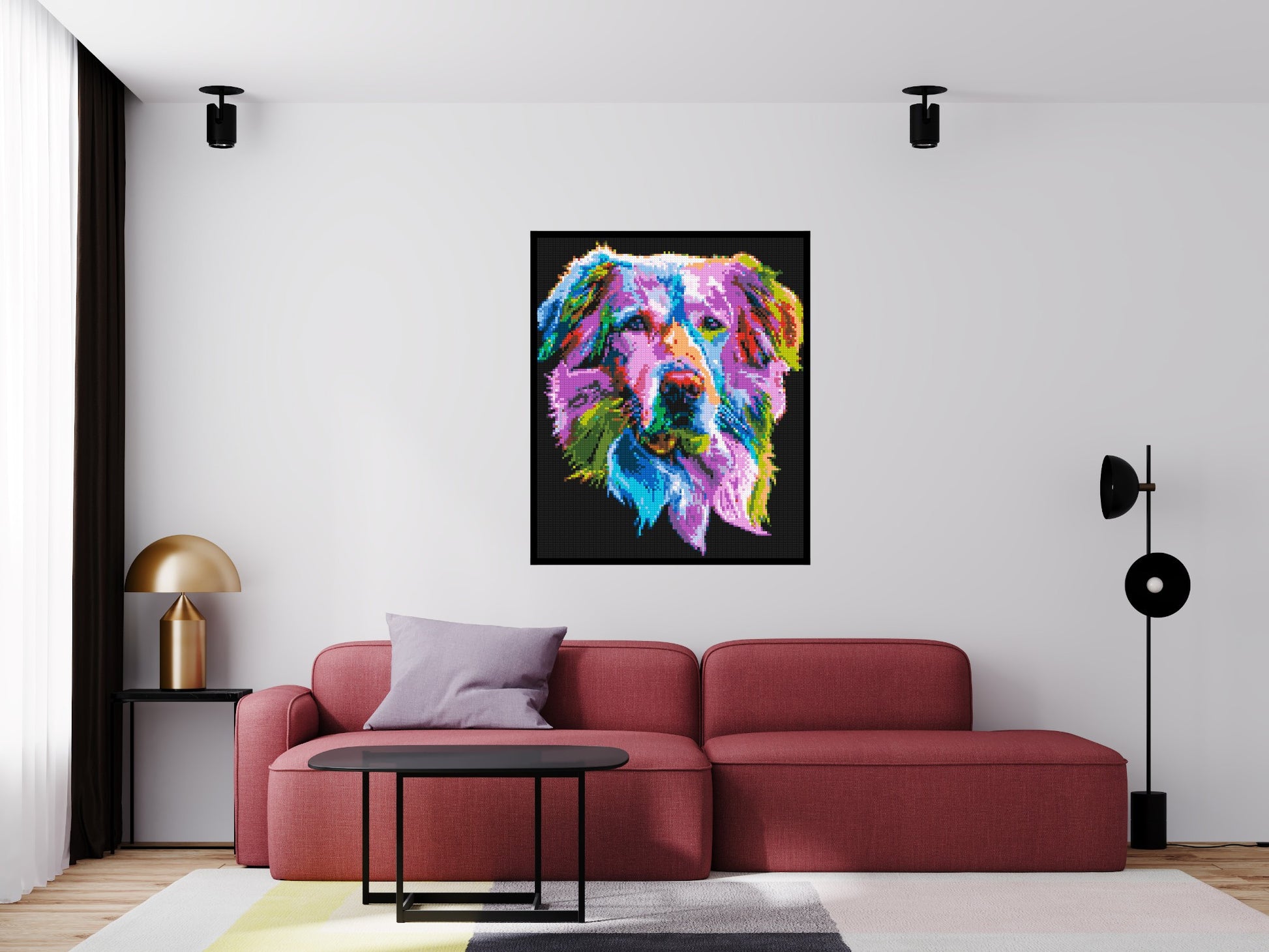 Golden Retriever Colourful Pop Art - Brick Art Mosaic Kit 5x6 scene with frame