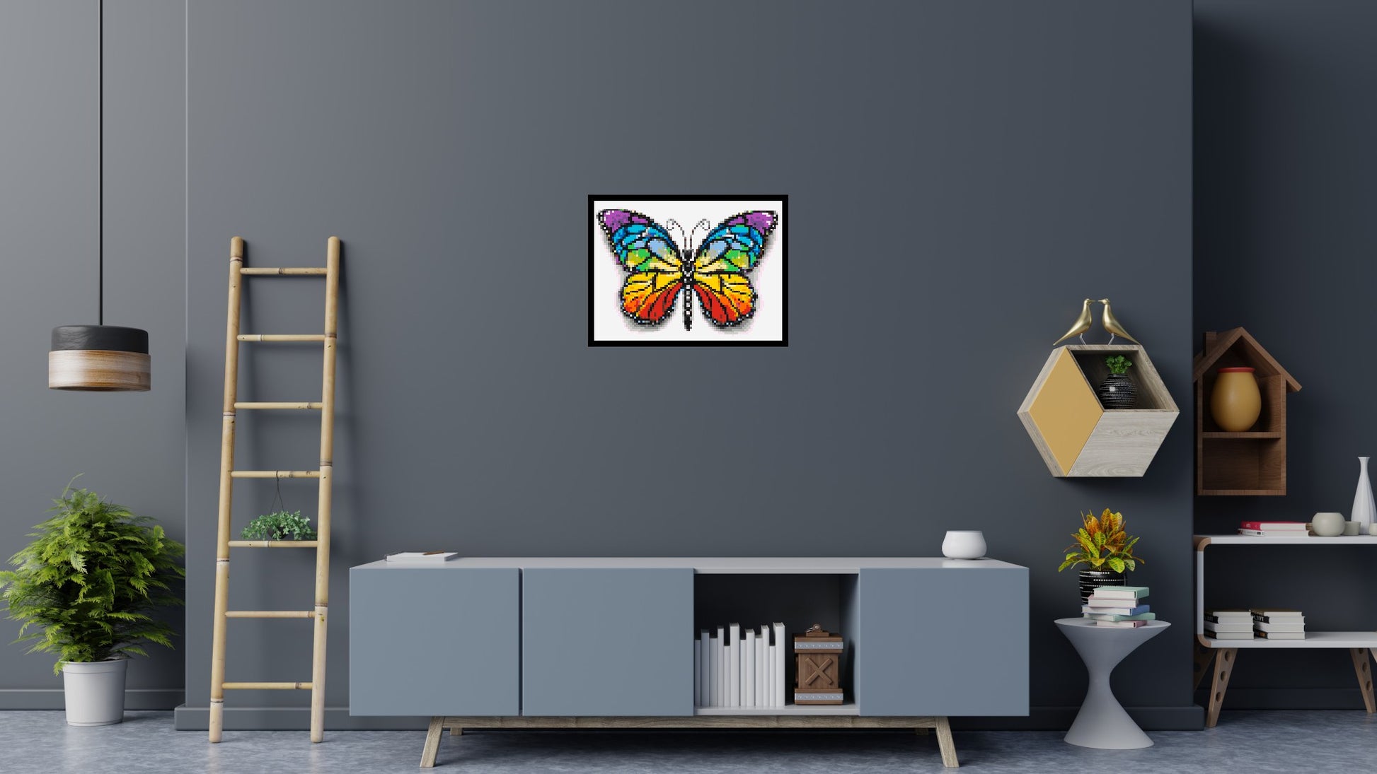 Butterfly Colourful Pop Art  - Brick Art Mosaic Kit 4x3 scene with frame