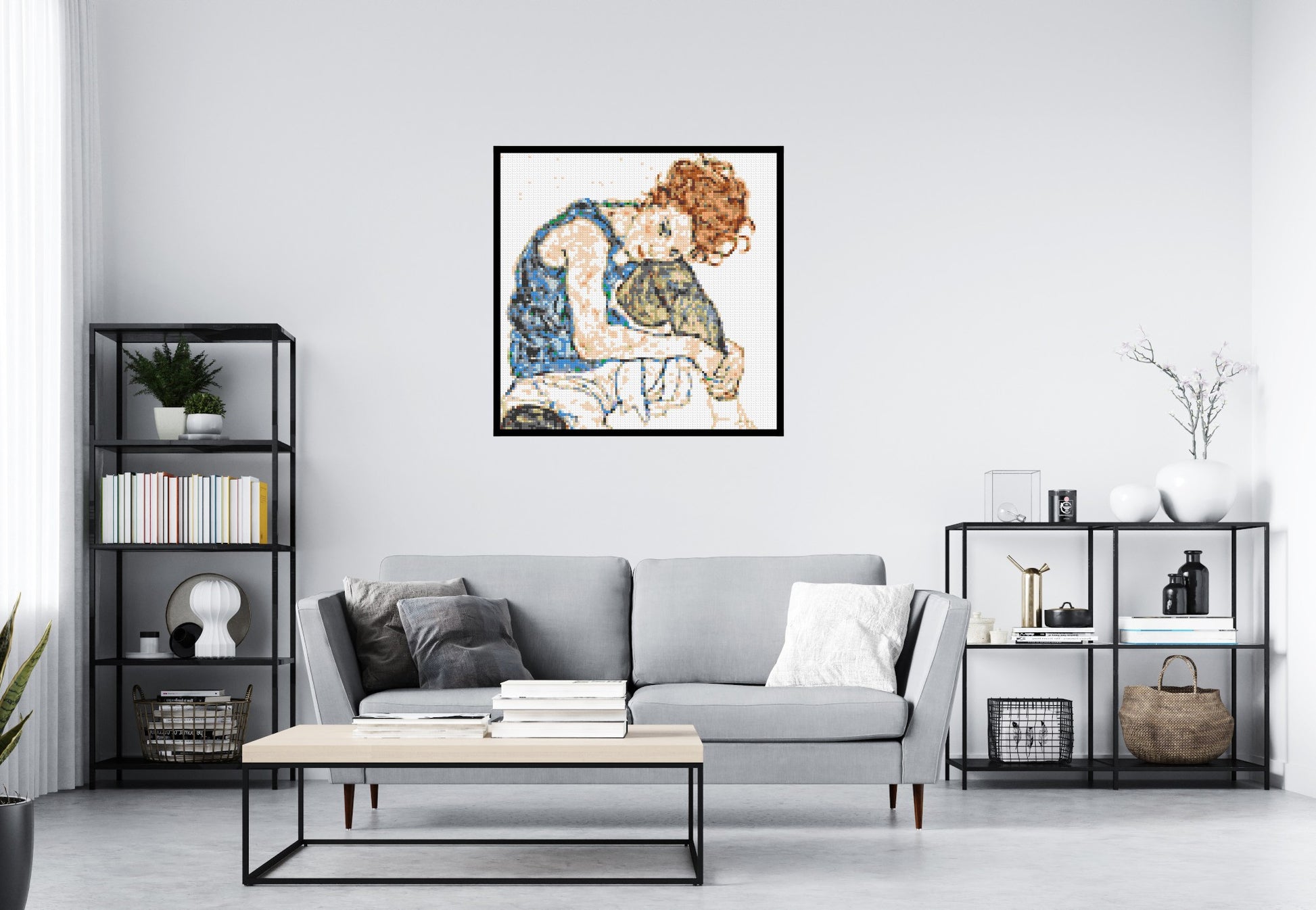 Woman Sitting with Bent Knee by Egon Schiele  - Brick Art Mosaic Kit 5x5 scene with frame