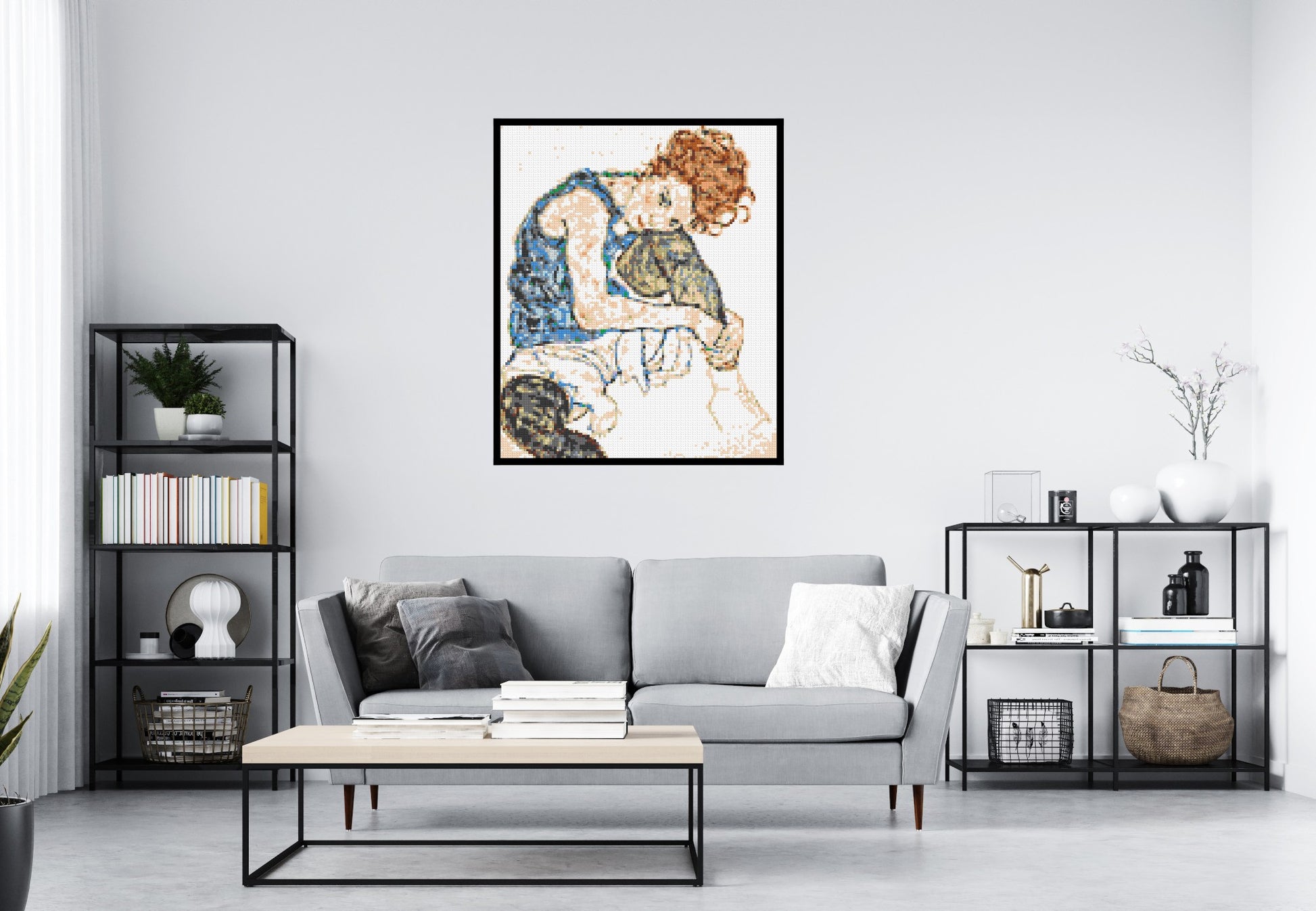 Woman Sitting with Bent Knee by Egon Schiele  - Brick Art Mosaic Kit 5x6 scene with frame