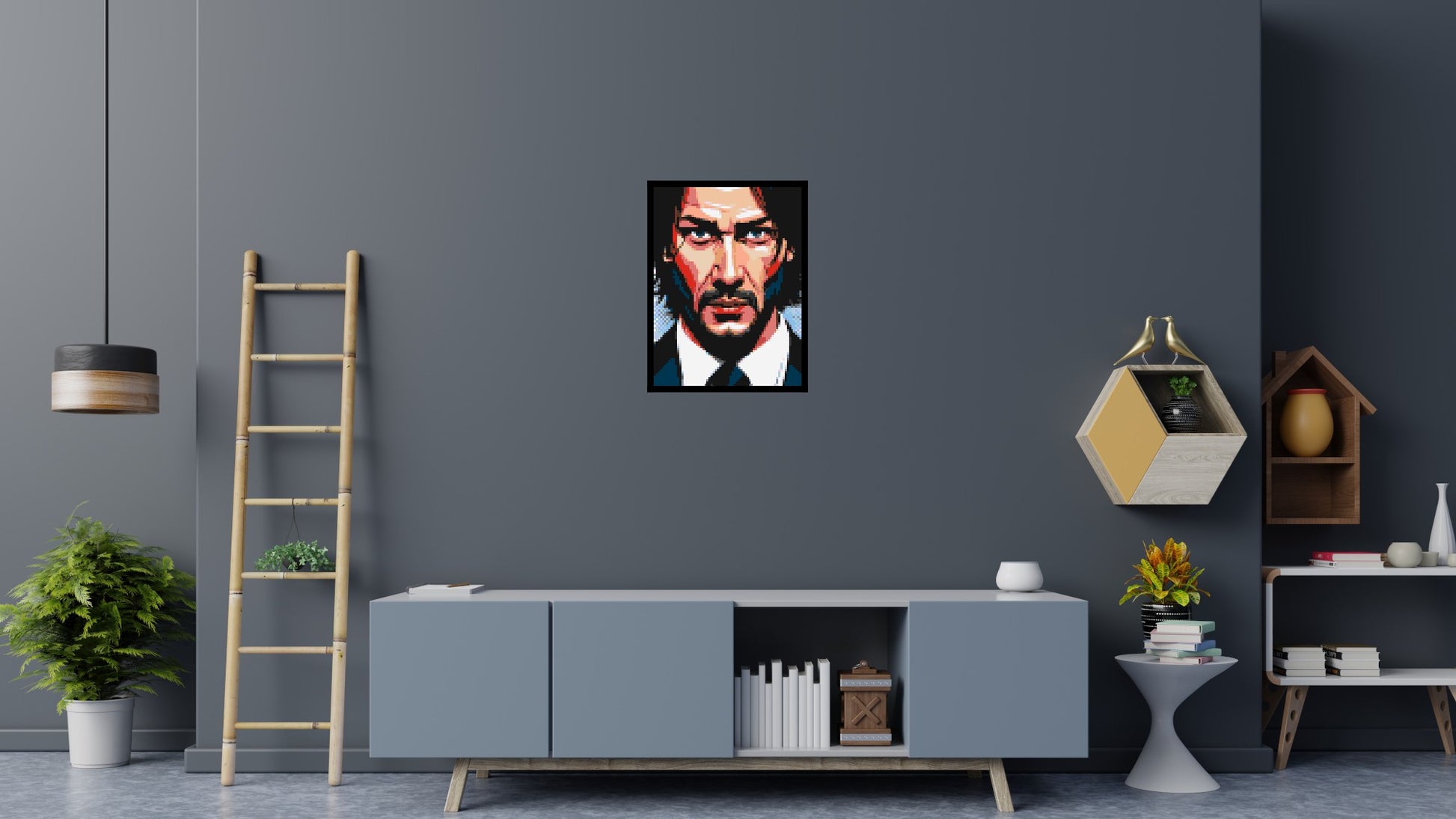 Keanu Reeves as John Wick - Brick Art Mosaic Kit 3x4 scene with frame