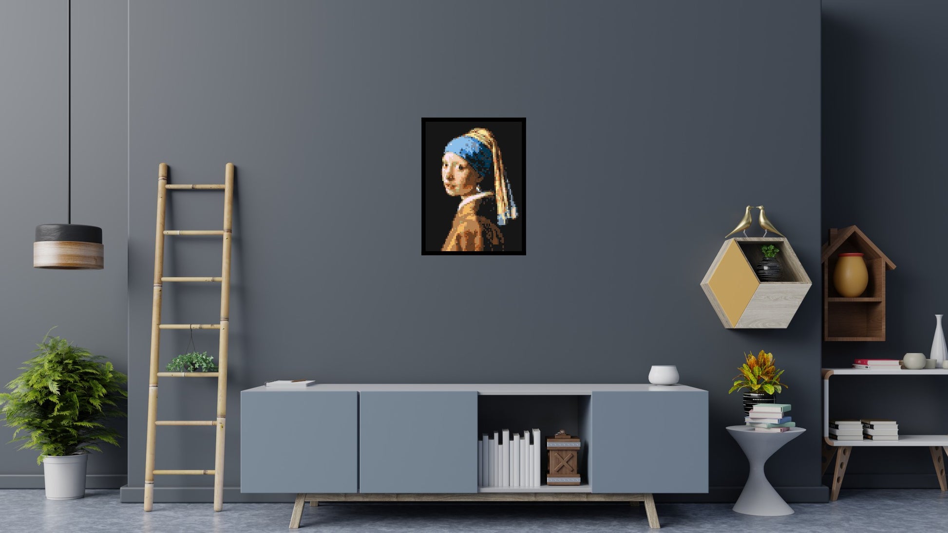 Girl with a Pearl Earring by Johannes Vermeer - Brick Art Mosaic Kit 3x4 scene with frame