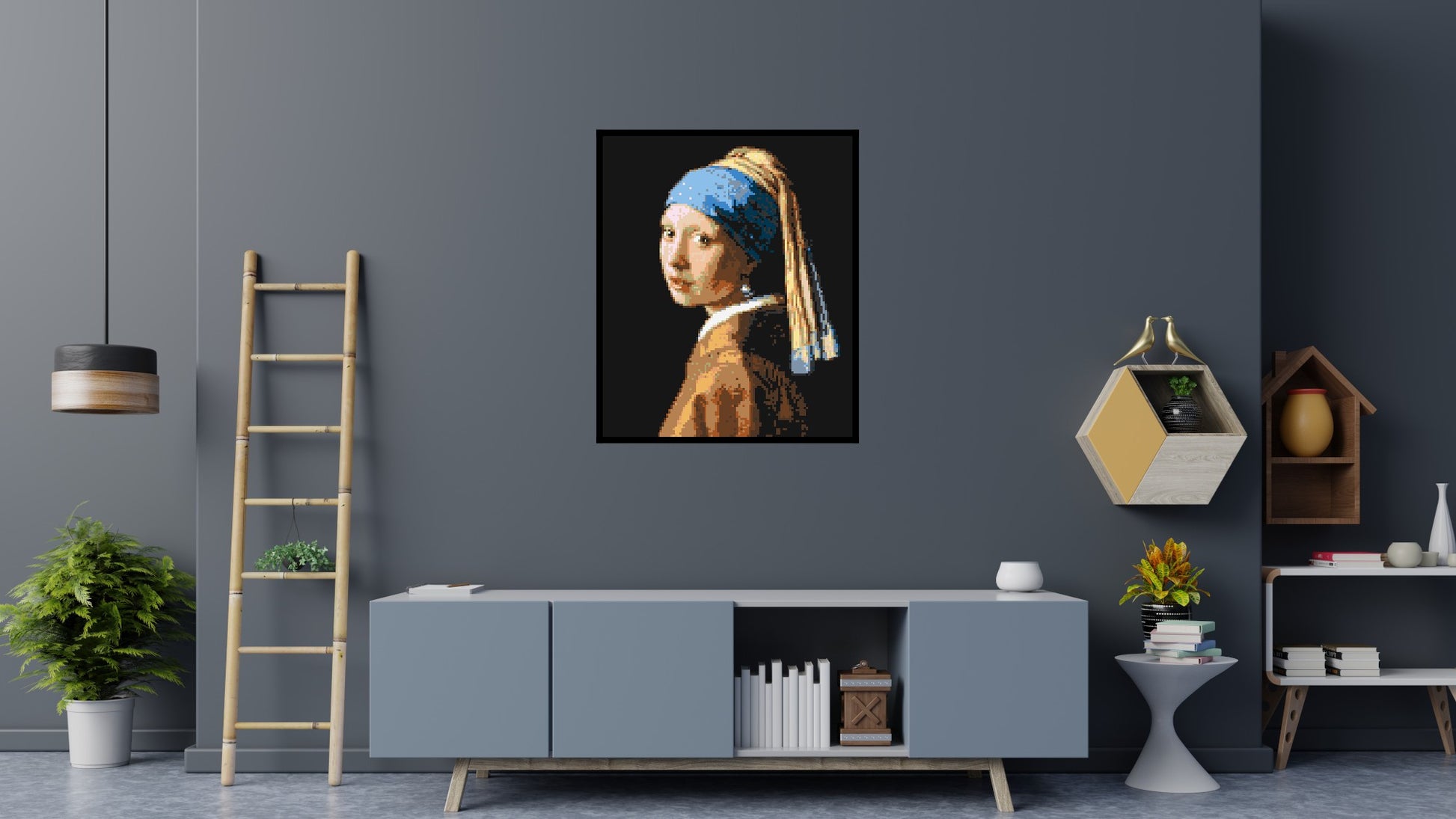 Girl with a Pearl Earring by Johannes Vermeer - Brick Art Mosaic Kit 5x6 scene with frame