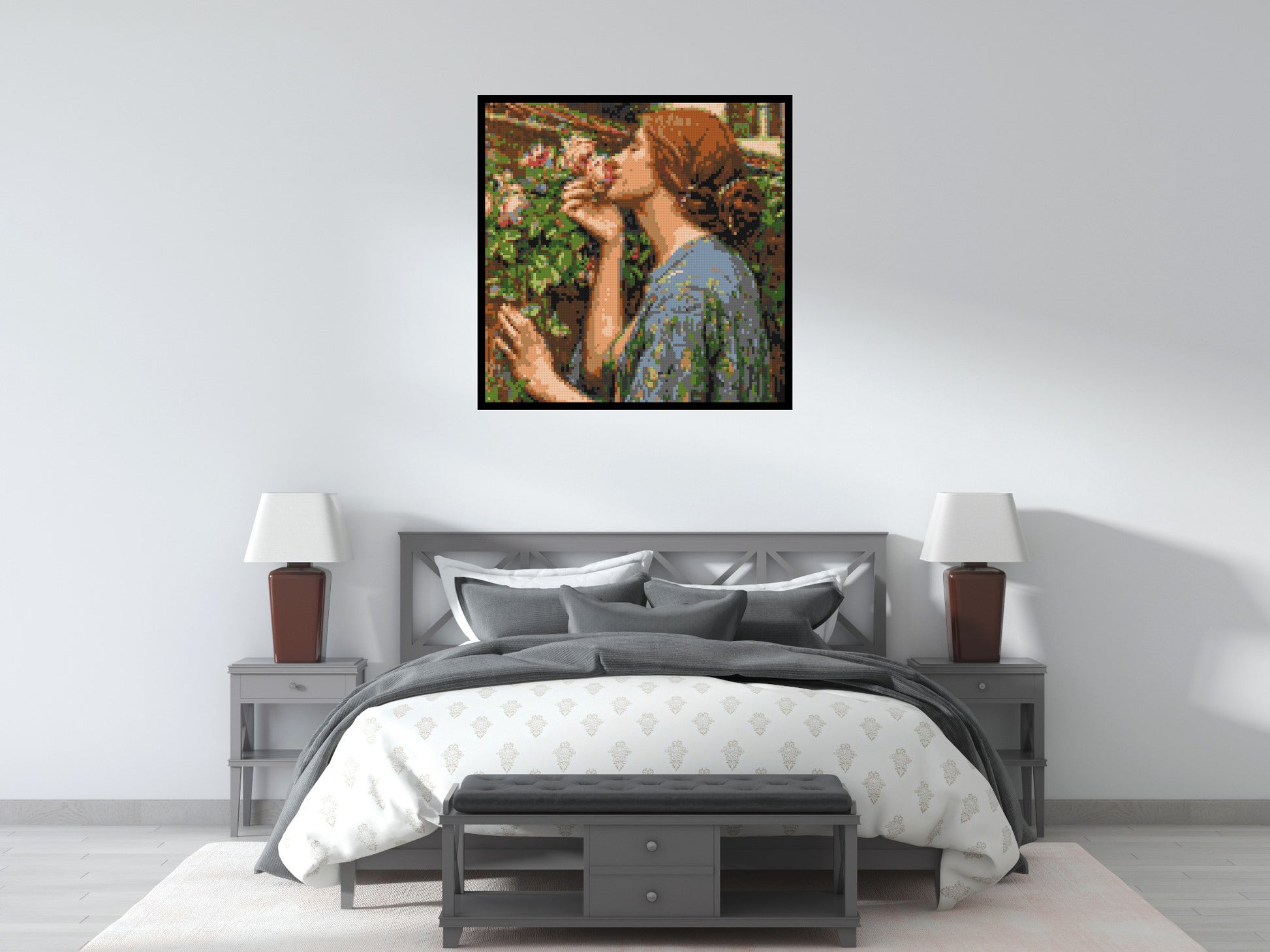 The Soul of The Rose by J. W. Waterhouse - Brick Art Mosaic Kit 5x5 scene with frame