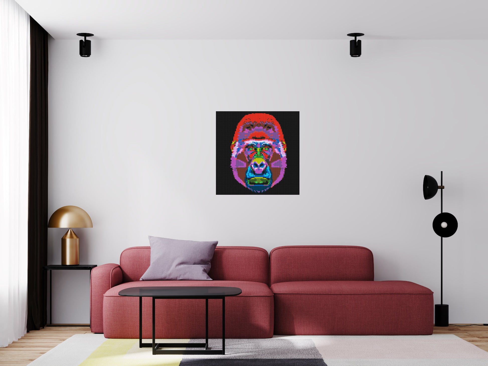 Gorilla Colourful Pop Art  - Brick Art Mosaic Kit 4x4 scene