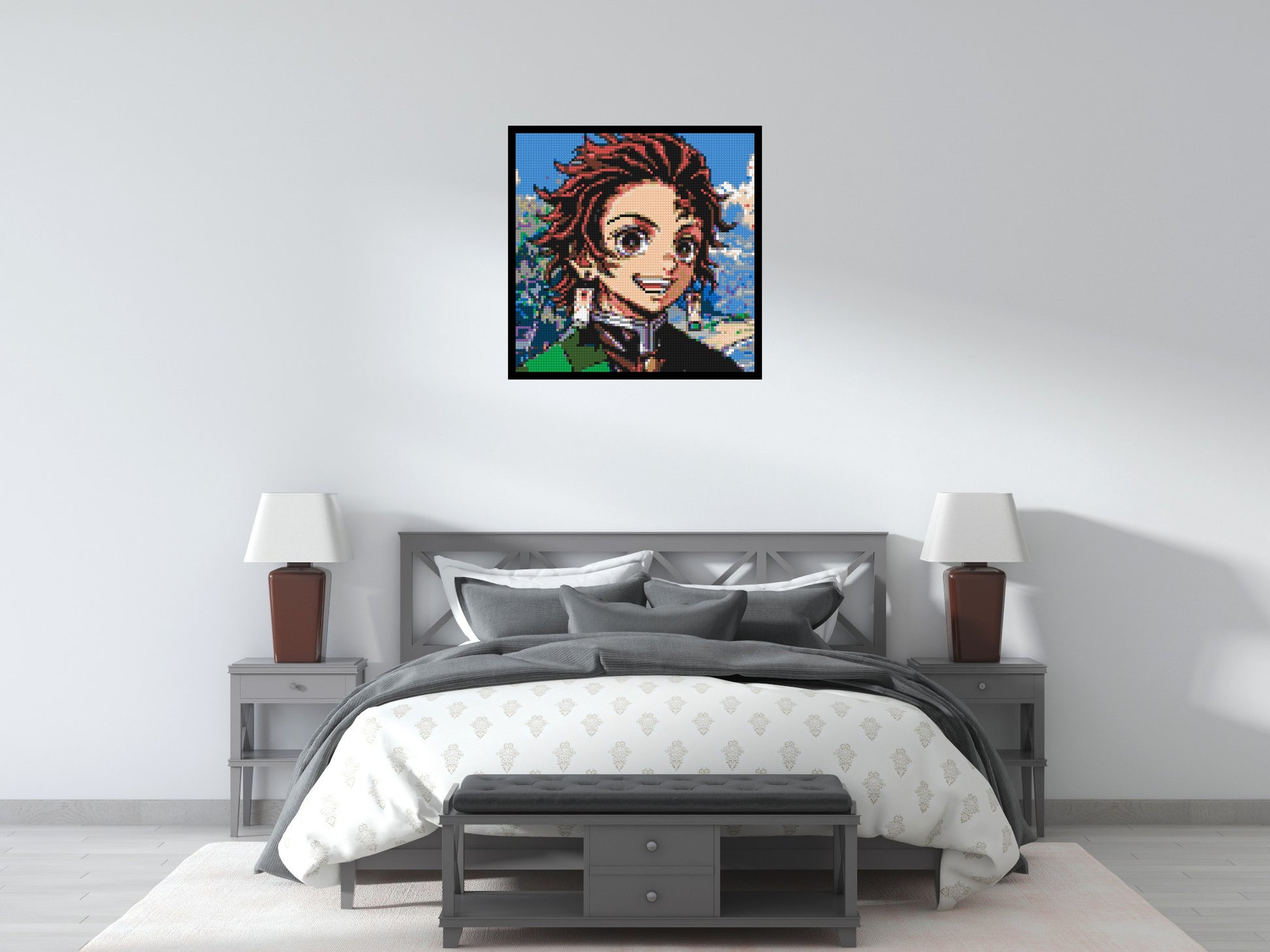 Tanjiro Pixel Art - Brick Art Mosaic Kit 4x4 scene with frame