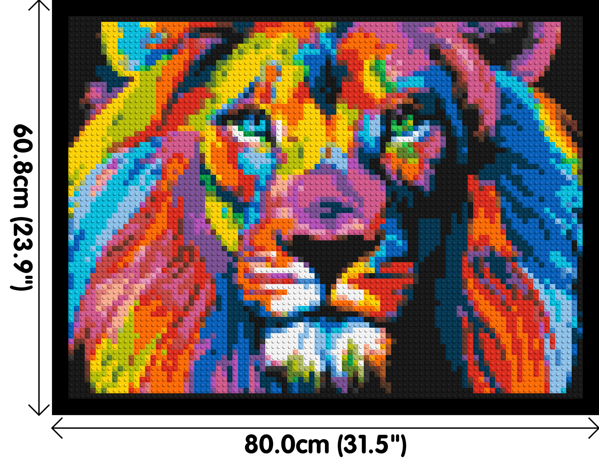 Lion Colourful Pop Art - Brick Art Mosaic Kit 4x3 dimensions with frame