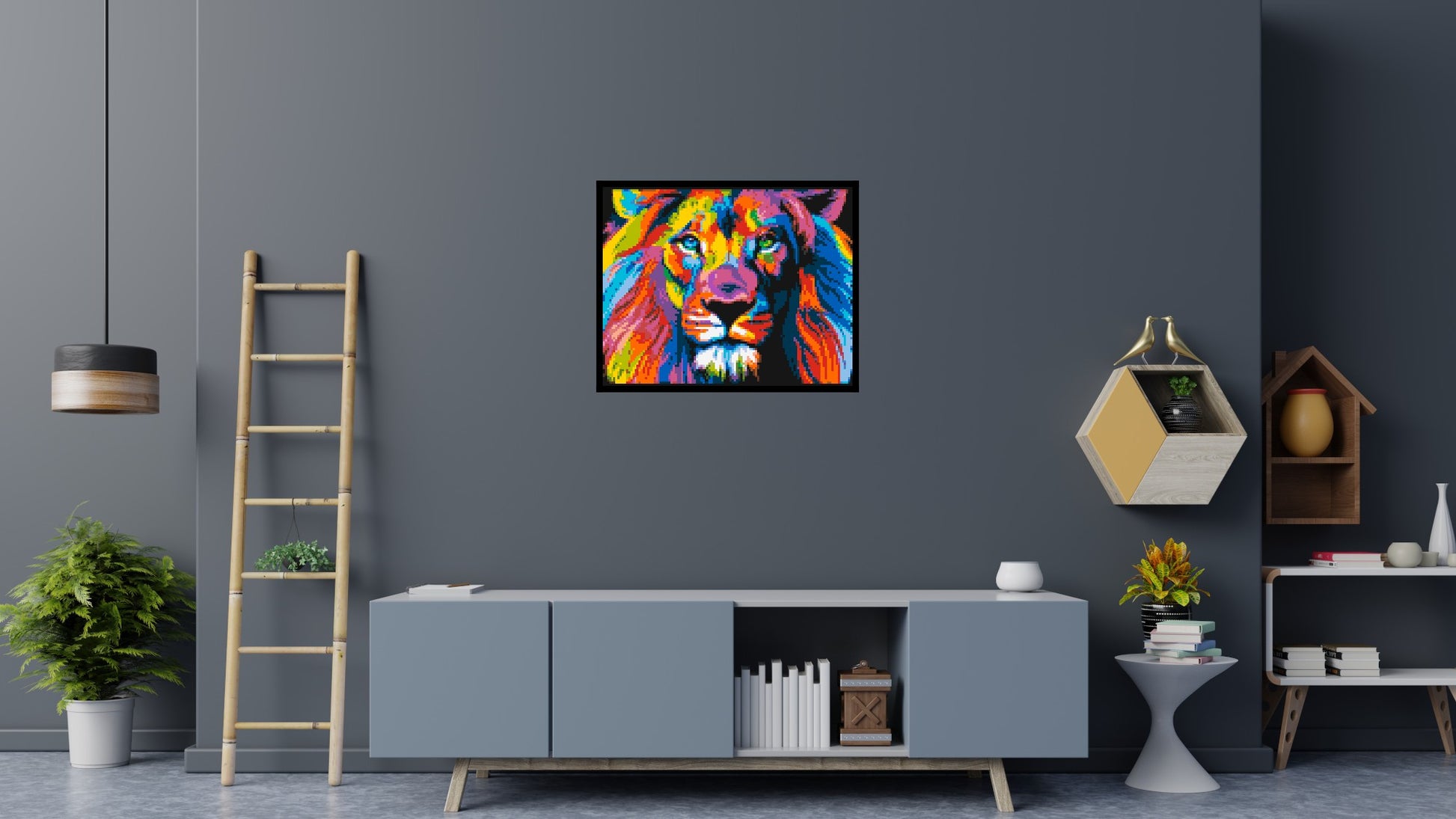 Lion Colourful Pop Art - Brick Art Mosaic Kit 5x4 scene with frame