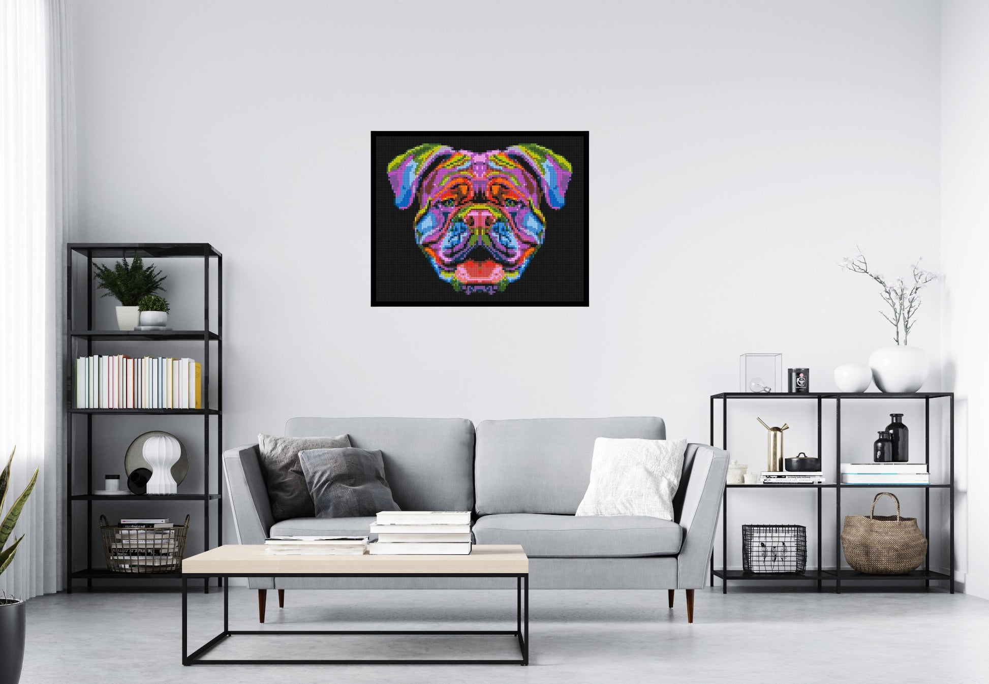 British Bulldog Colourful Pop Art - Brick Art Mosaic Kit 5x4 scene with frame