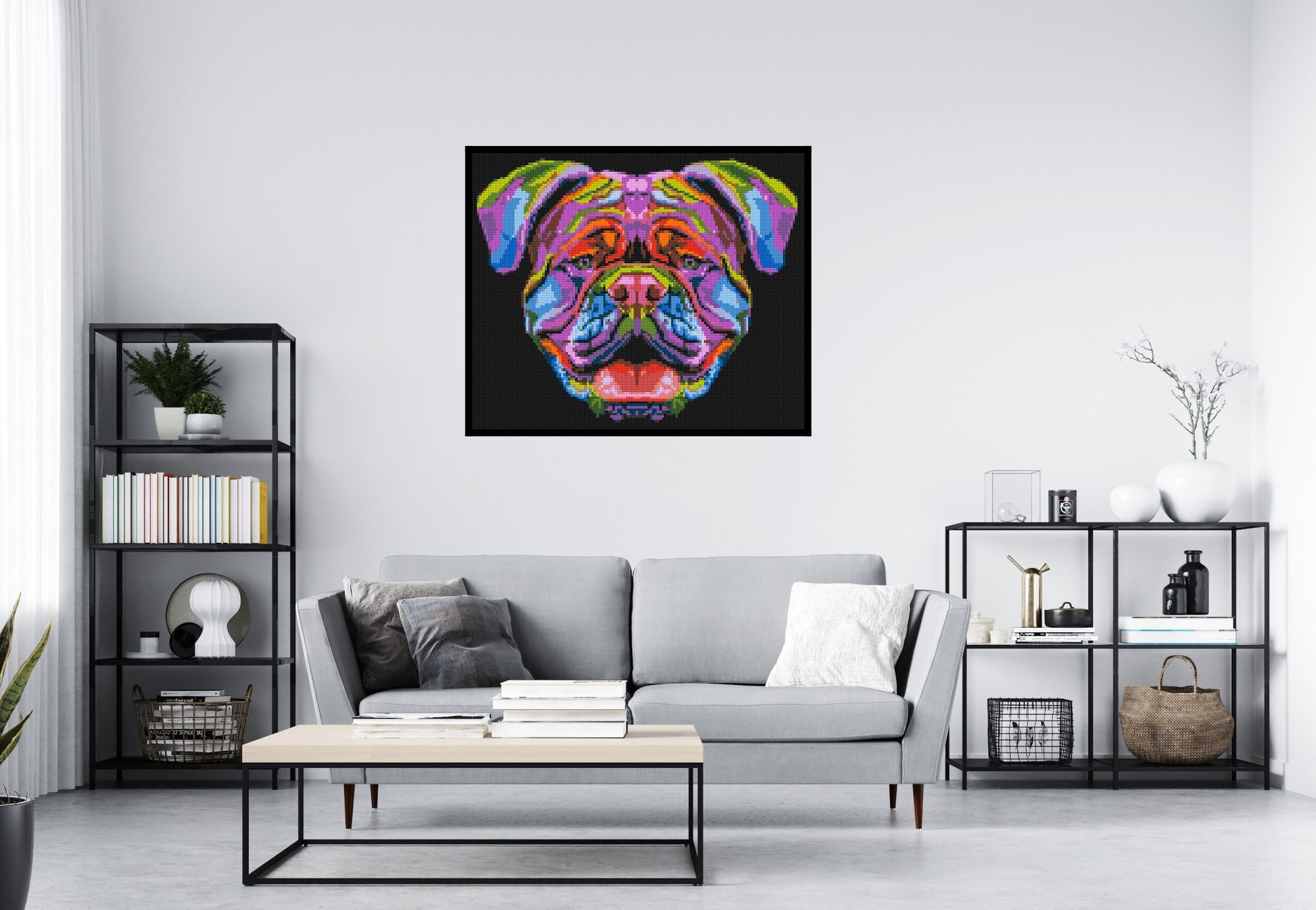 British Bulldog Colourful Pop Art - Brick Art Mosaic Kit 6x5 scene with frame