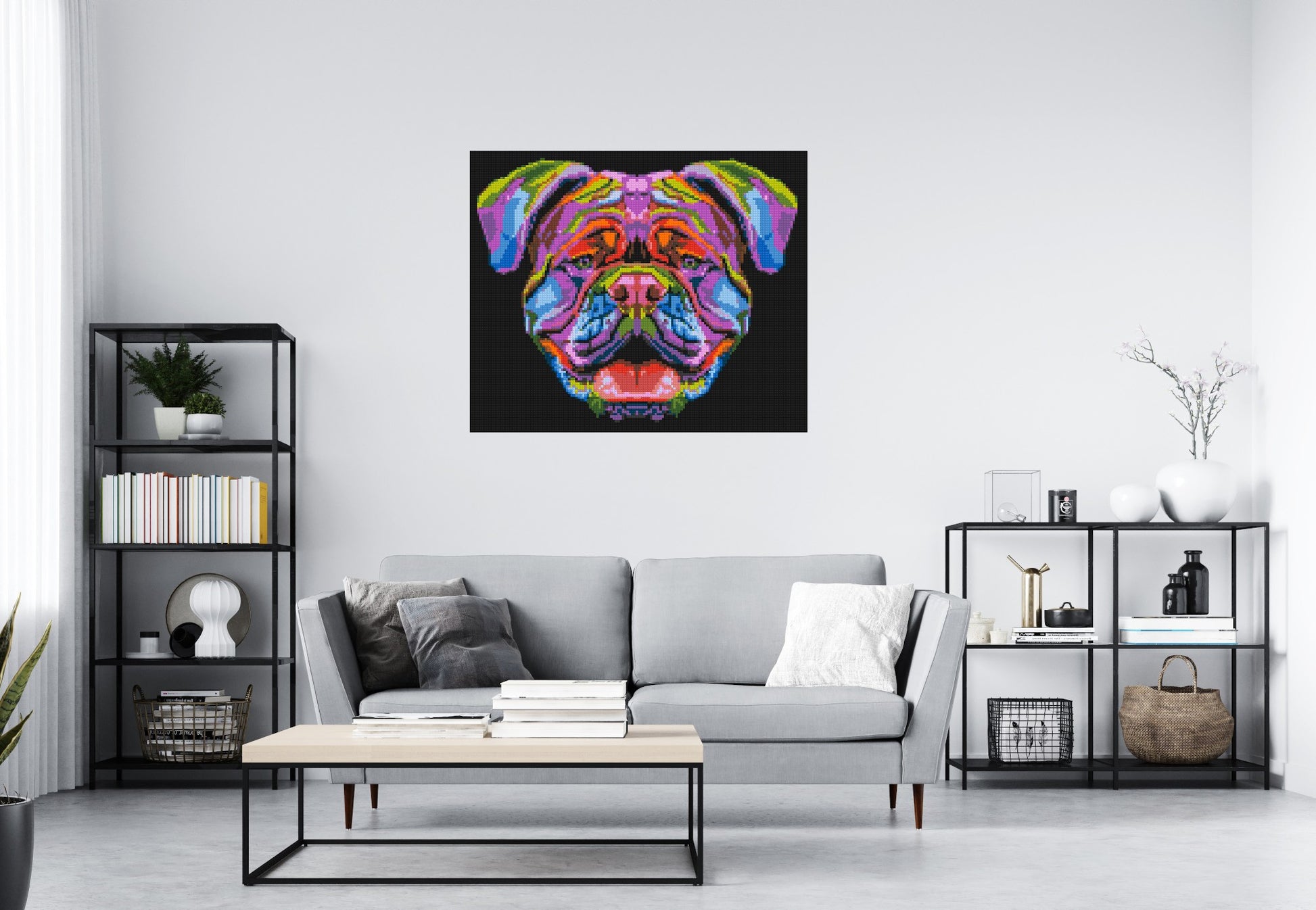 British Bulldog Colourful Pop Art - Brick Art Mosaic Kit 6x5 scene