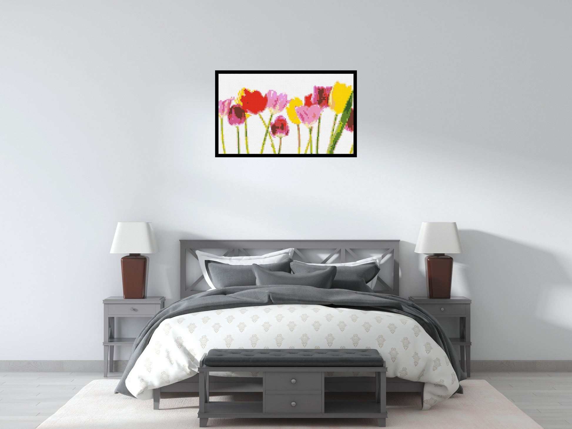 Colourful Tulips - Brick Art Mosaic Kit 5x3 scene with frame