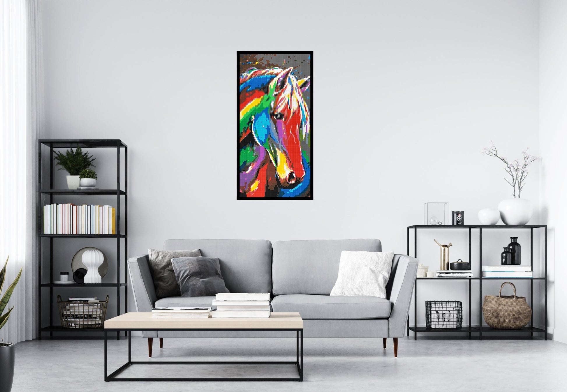 Rainbow Horse Colourful Pop Art - Brick Art Mosaic Kit 3x6 scene with frame