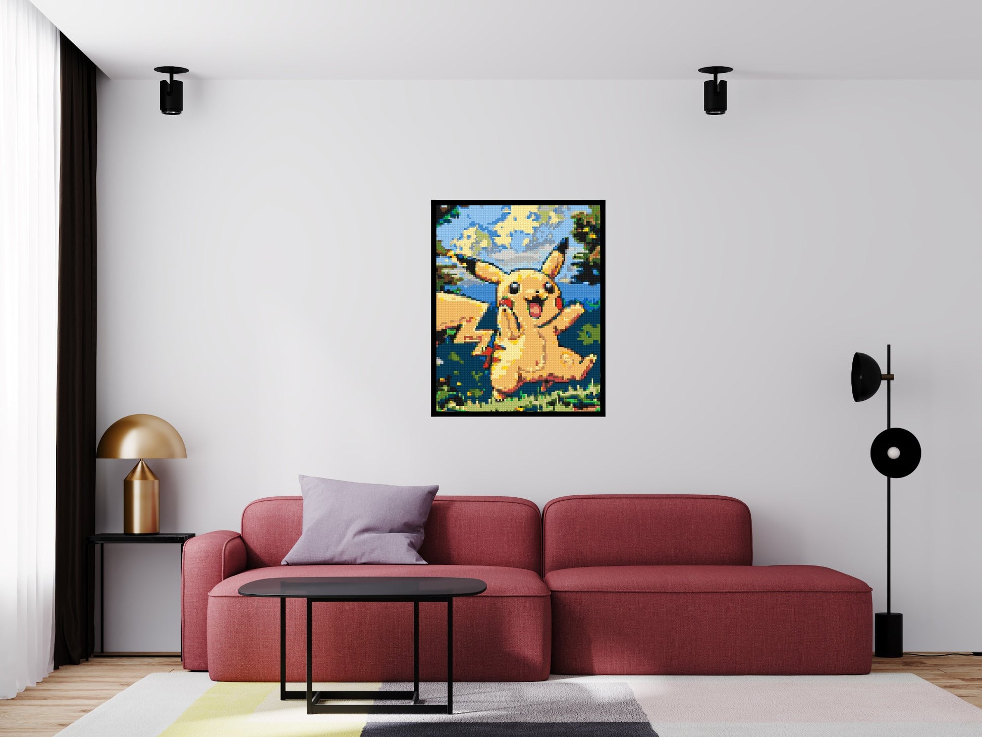 Pikachu - Brick Art Mosaic Kit 4x5 scene with frame
