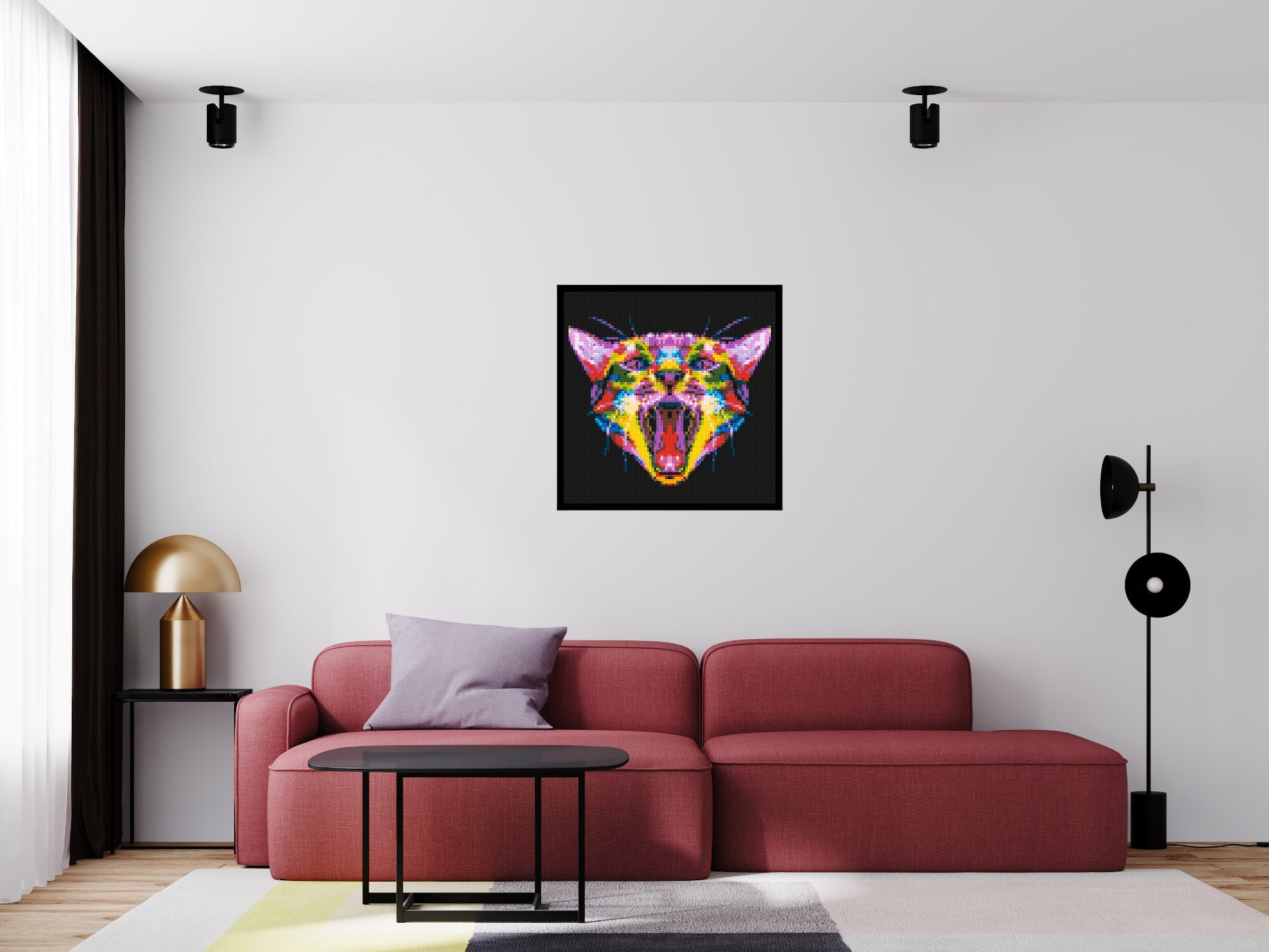 Meowing Cat Colourful Pop Art - Brick Art Mosaic Kit 4x4 scene with frame