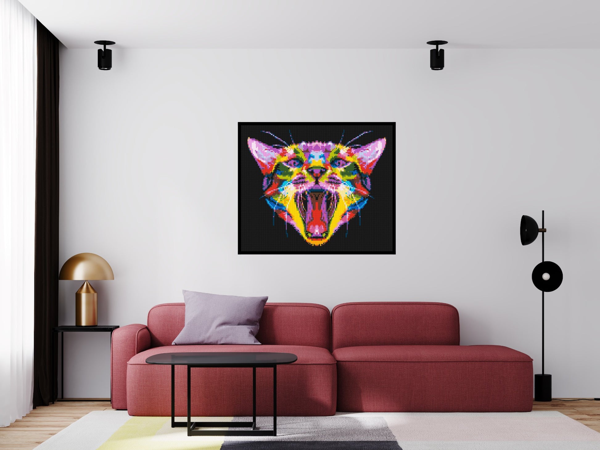 Meowing Cat Colourful Pop Art - Brick Art Mosaic Kit 6x5 scene with frame