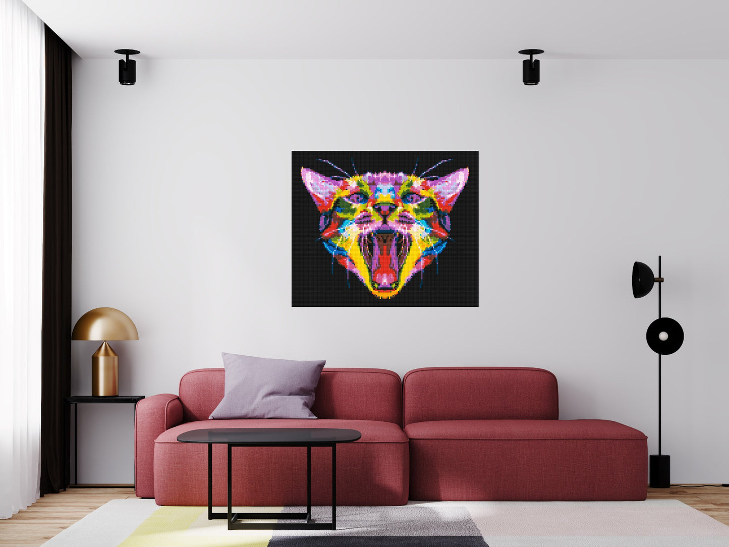 Meowing Cat Colourful Pop Art - Brick Art Mosaic Kit 6x5 large