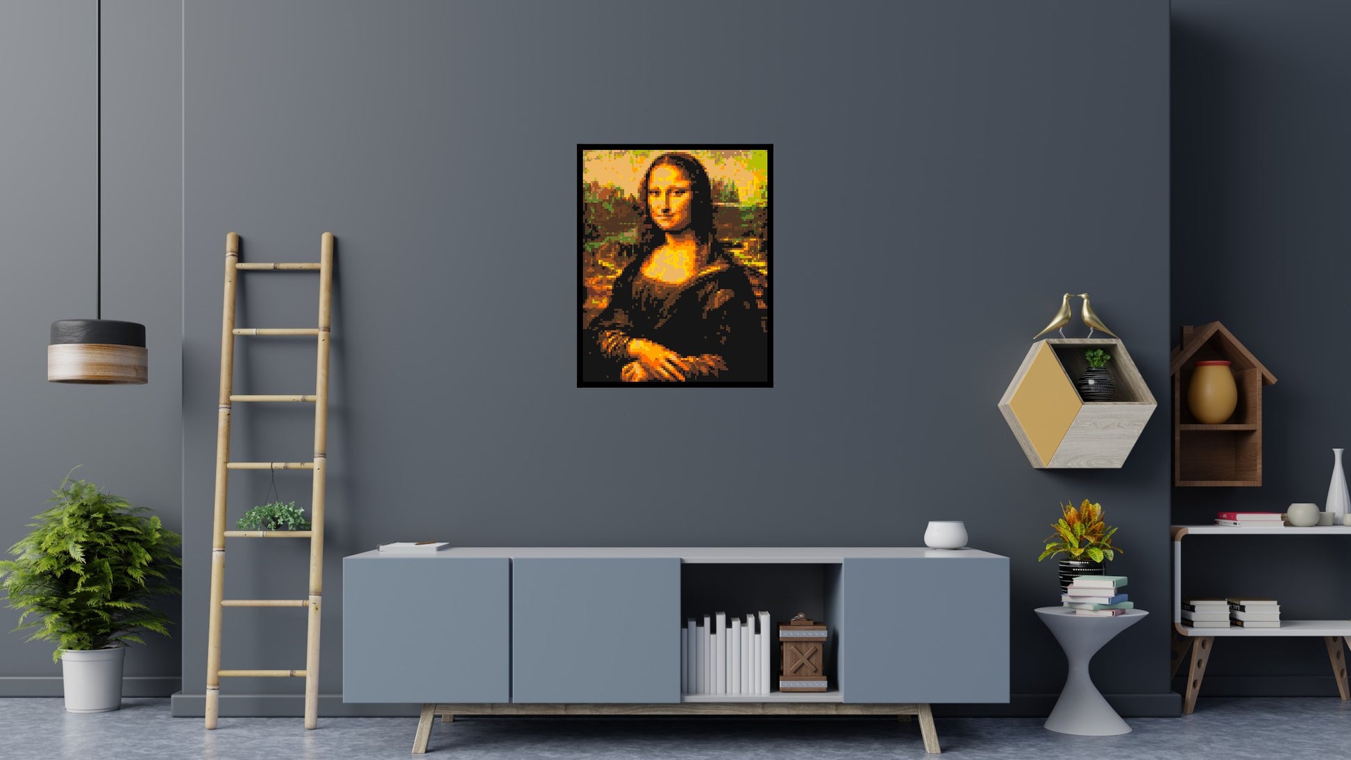 The Mona Lisa by Leonardo Da Vinci - Brick Art Mosaic Kit 4x5 scene with frame