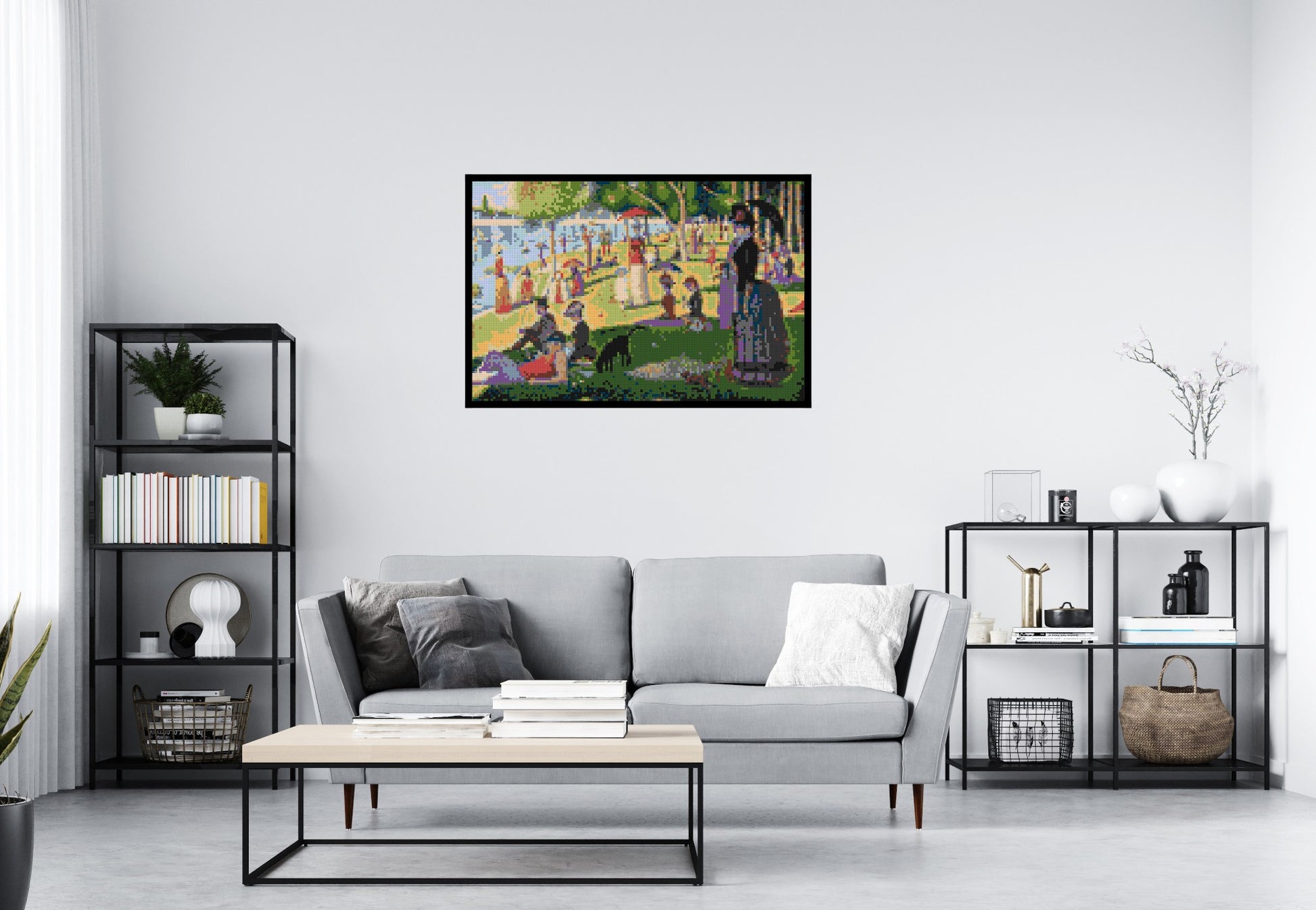 A Sunday Afternoon on the Island of La Grande Jatte By Georges Seurat - Brick Art Mosaic Kit 6x4 scene with frame