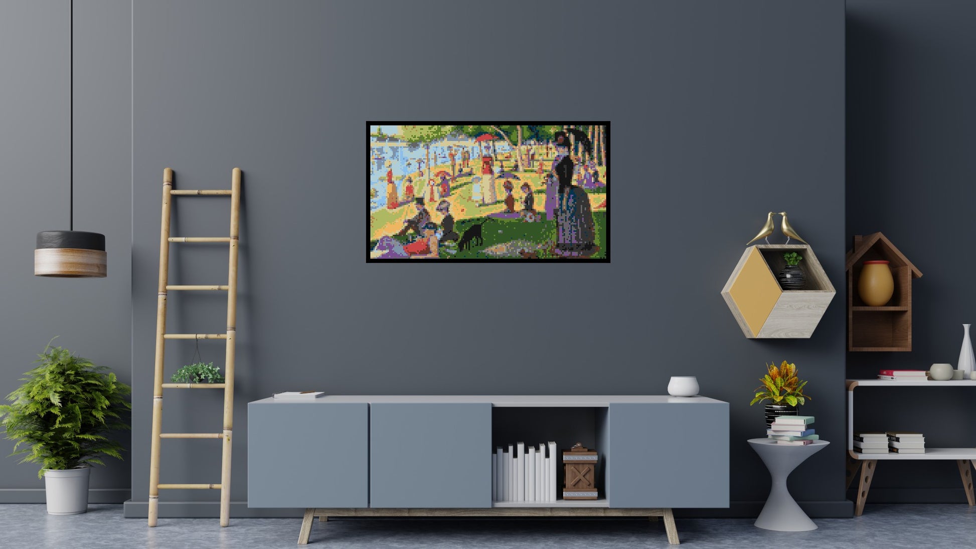 A Sunday Afternoon on the Island of La Grande Jatte By Georges Seurat - Brick Art Mosaic Kit 7x4 scene with frame