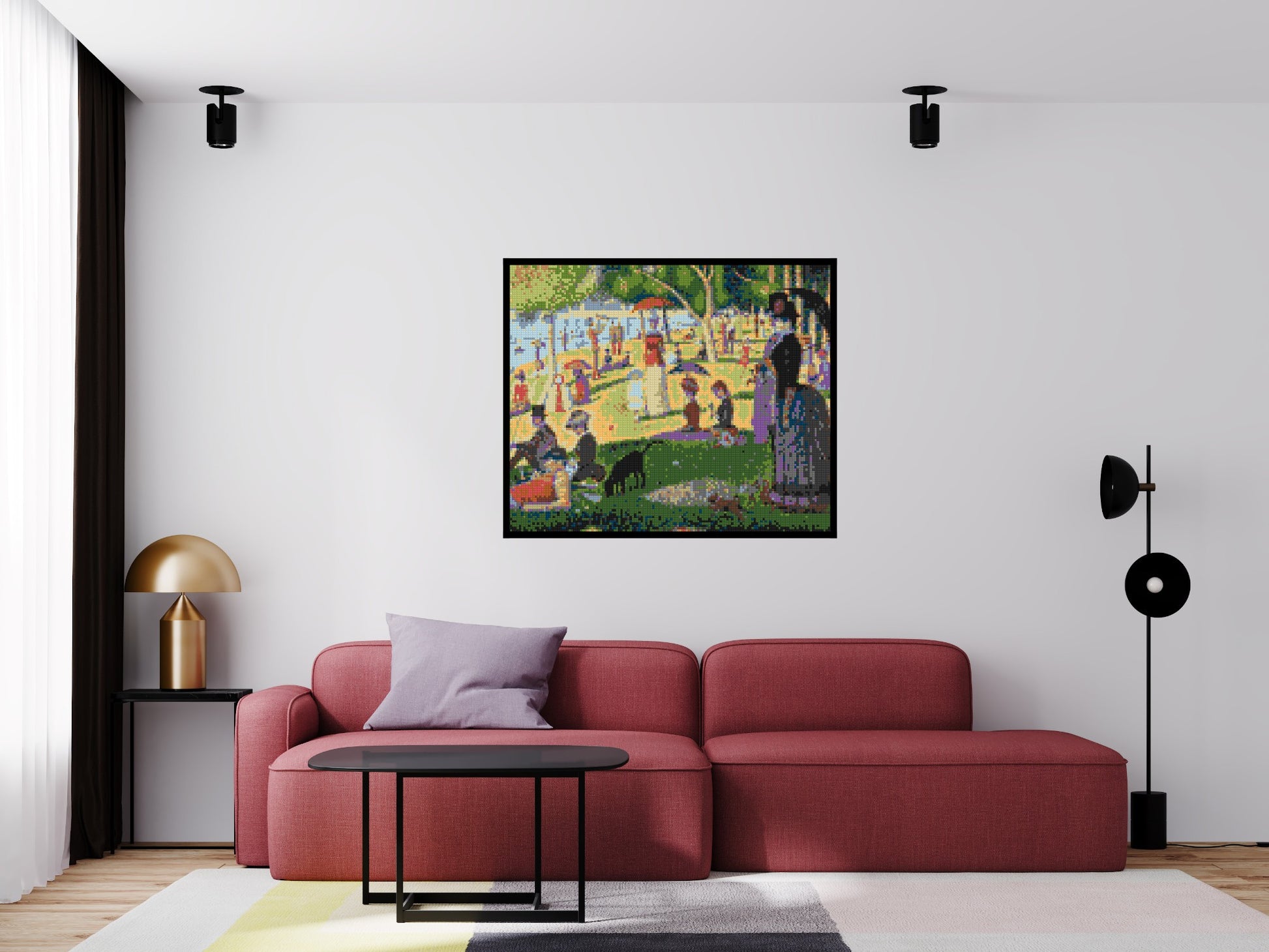 A Sunday Afternoon on the Island of La Grande Jatte By Georges Seurat - Brick Art Mosaic Kit 6x5 scene with frame