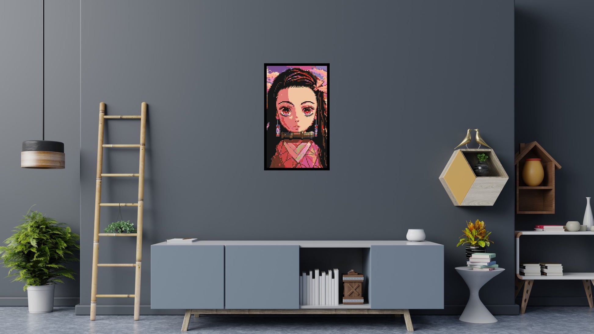 Nezuko Pixel Art - Brick Art Mosaic Kit 3x5 scene with frame