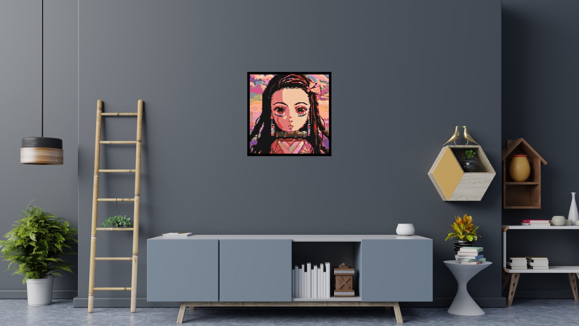 Nezuko Pixel Art - Brick Art Mosaic Kit 4x4 scene with frame