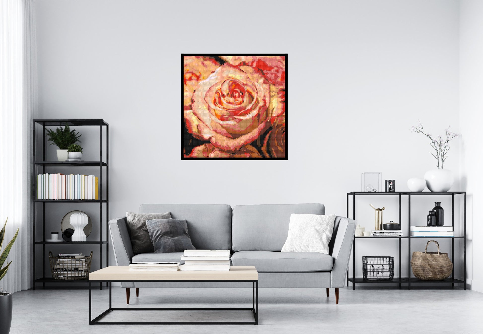 Pink Roses - Brick Art Mosaic Kit 5x5 scene with frame