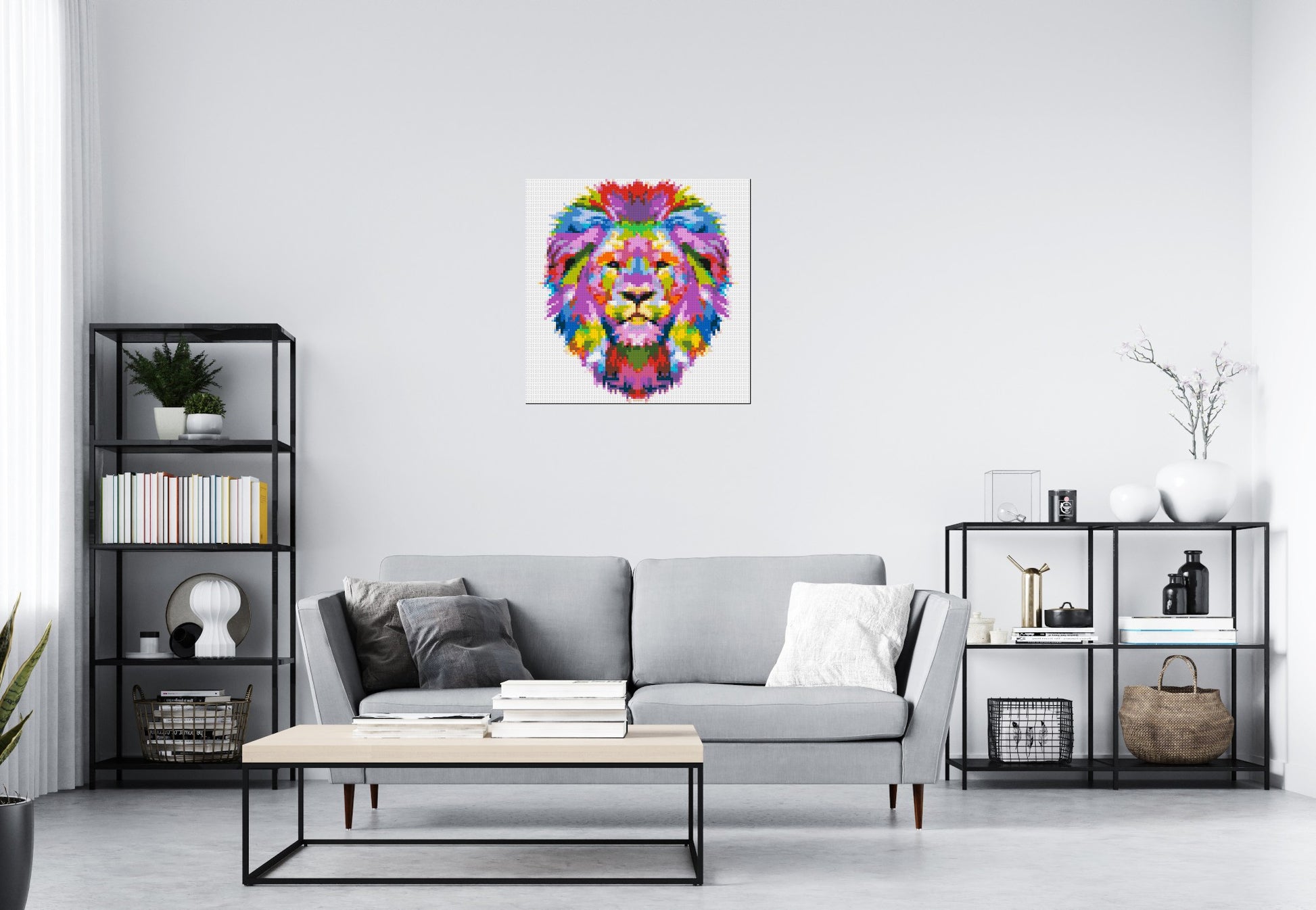 Regal Lion Colourful Pop Art - Brick Art Mosaic Kit 4x4 scene