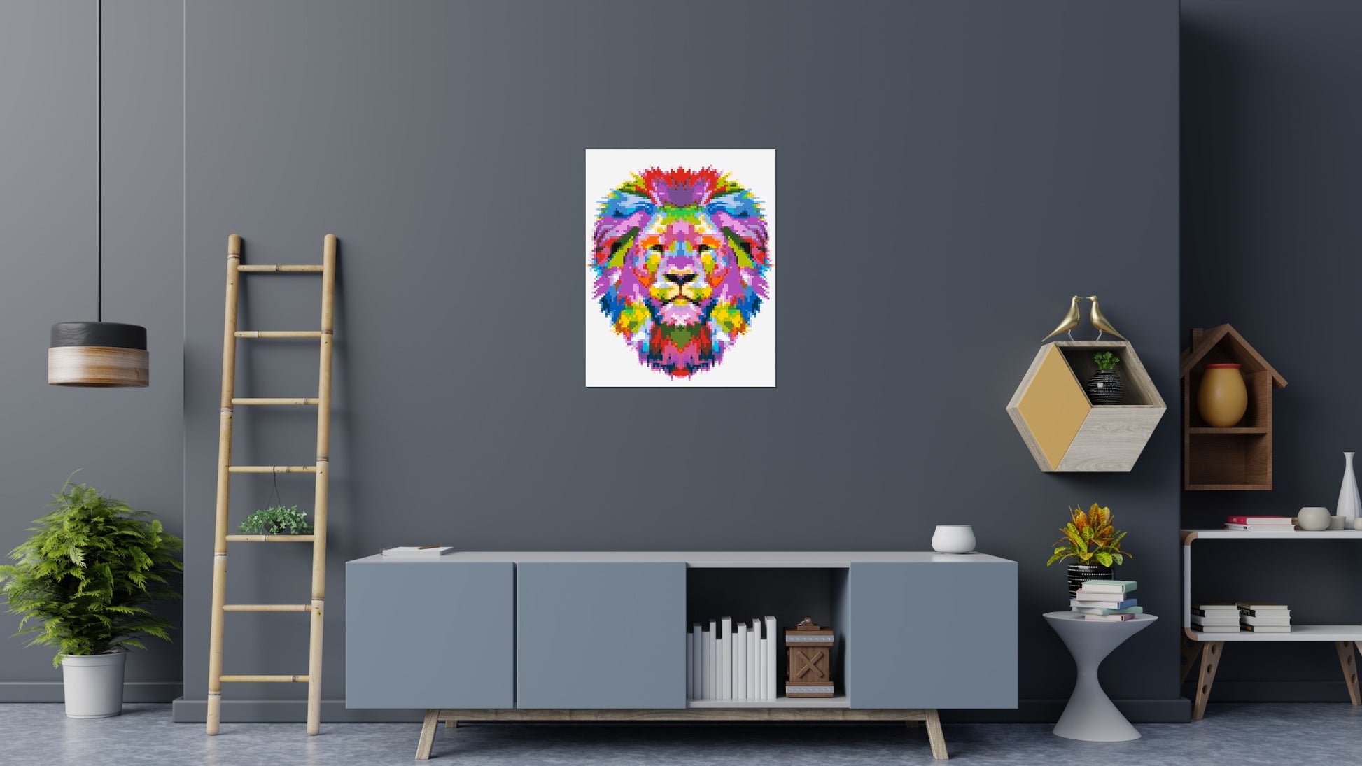 Regal Lion Colourful Pop Art - Brick Art Mosaic Kit 4x5 scene