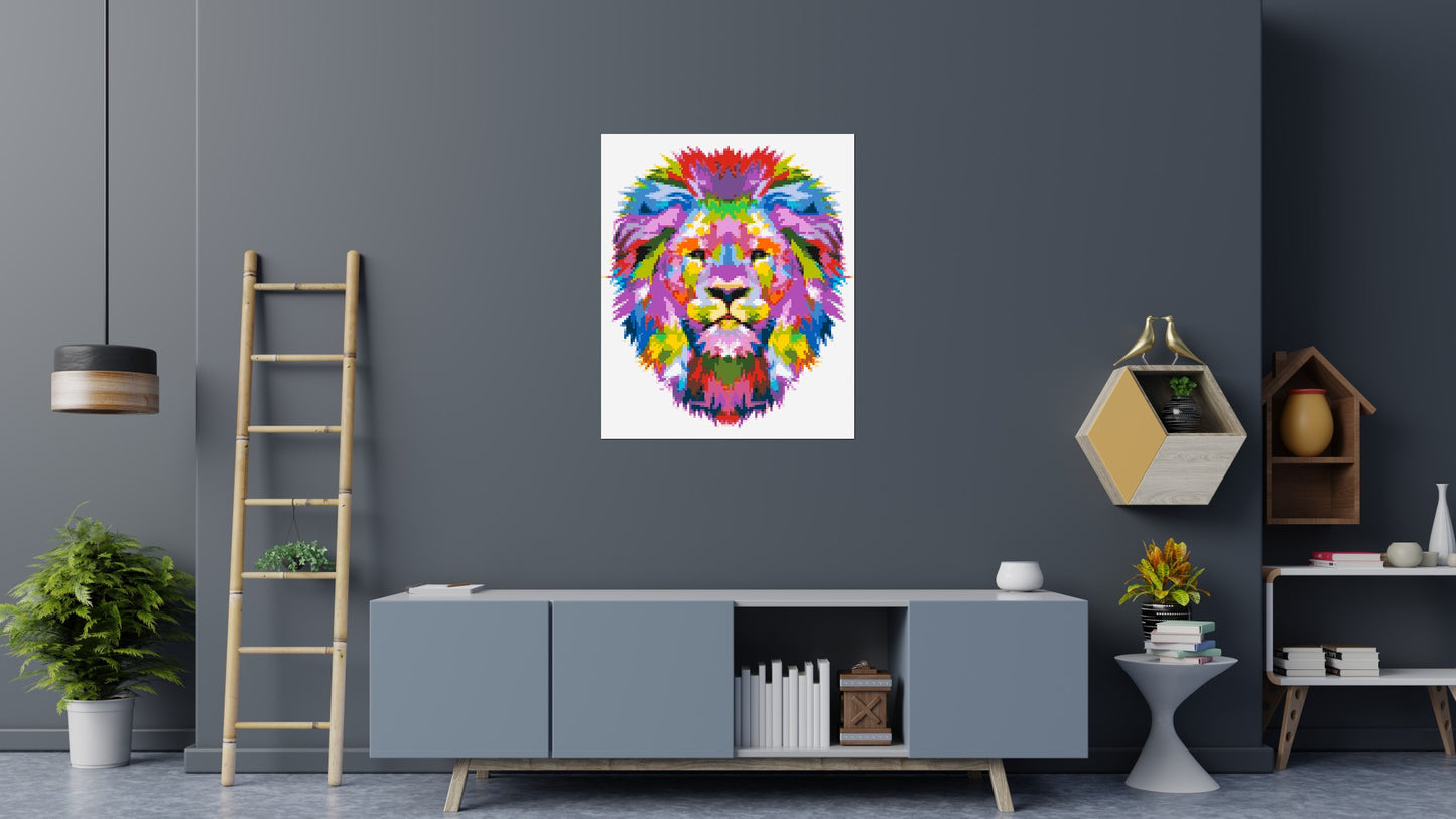 Regal Lion Colourful Pop Art - Brick Art Mosaic Kit 5x6 large