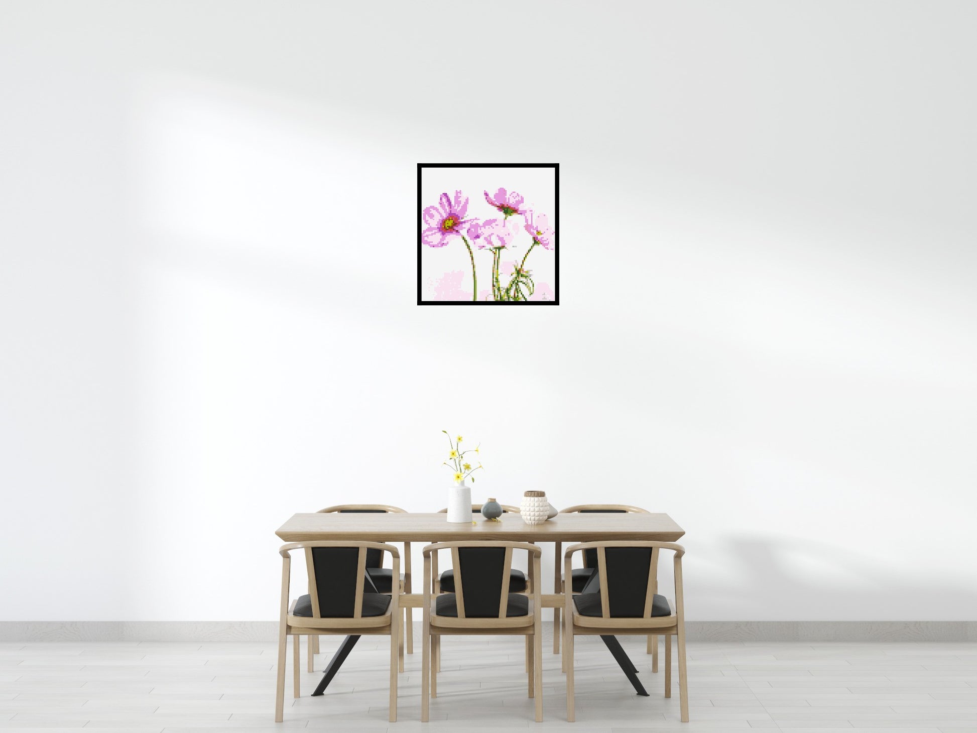 Pink Cosmea - Brick Art Mosaic Kit 4x4 scene with frame