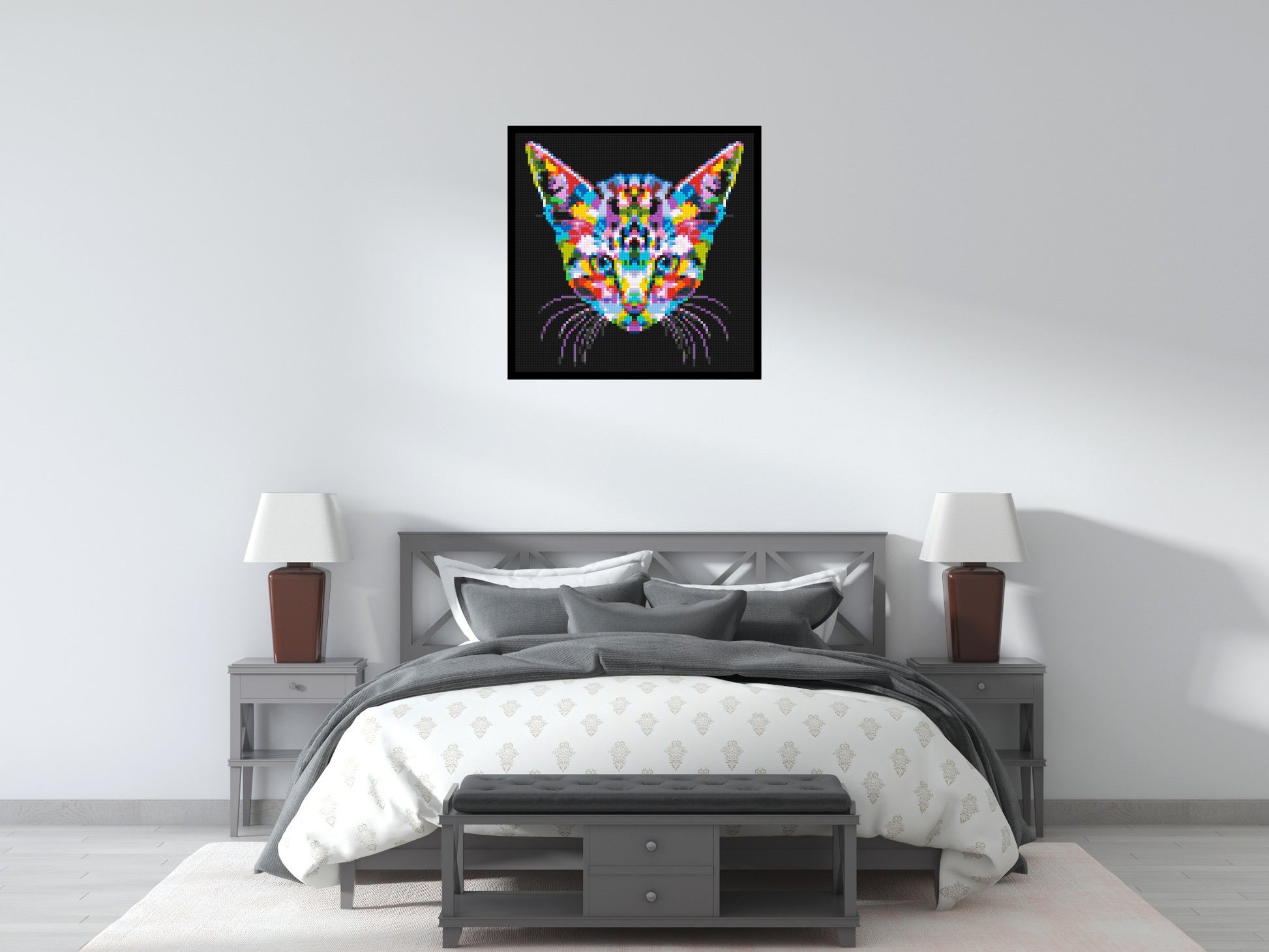 Cat #3 Colourful Pop Art - Brick Art Mosaic Kit 4x4 scene with frame