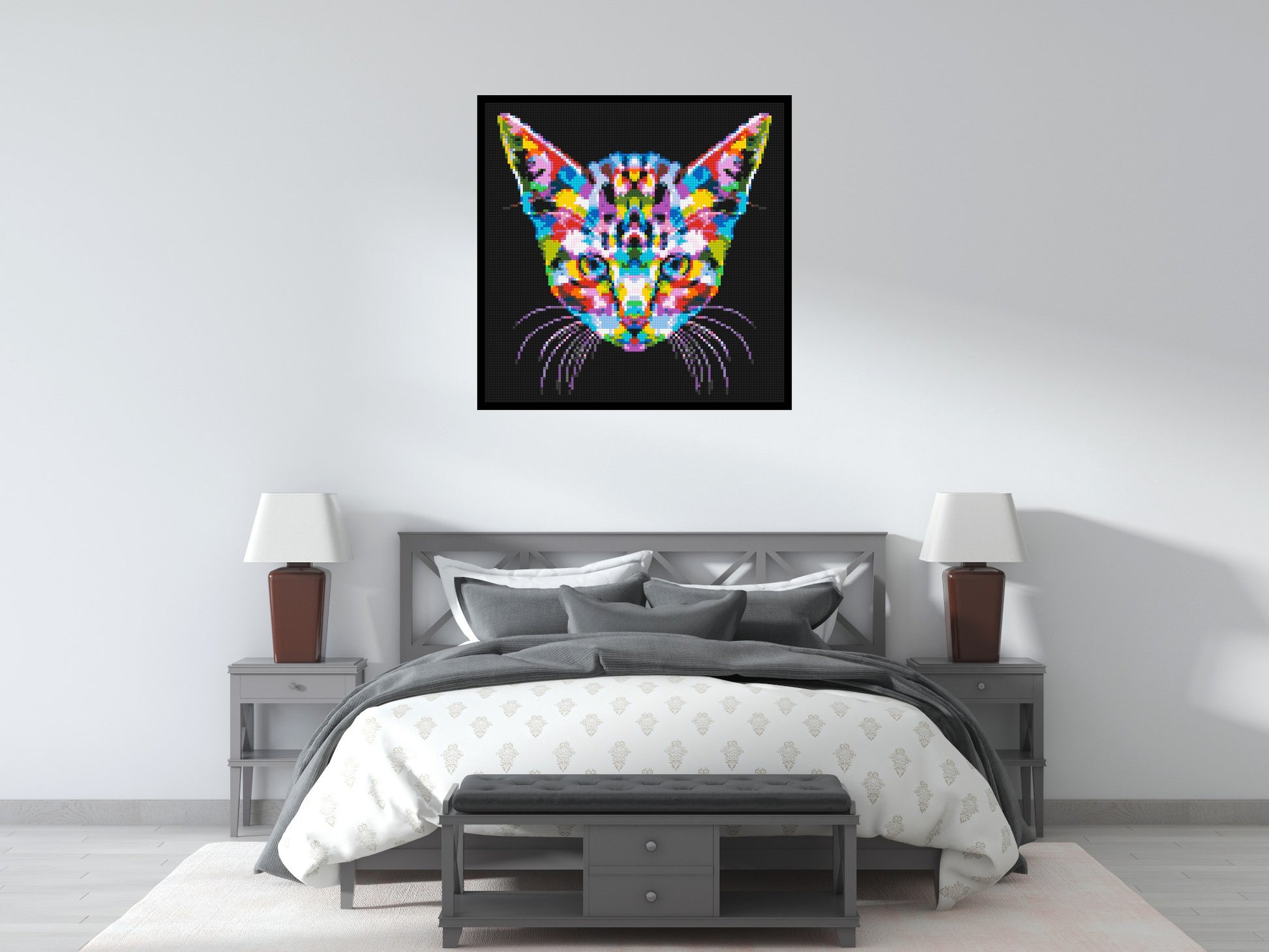 Cat #3 Colourful Pop Art - Brick Art Mosaic Kit 5x5 scene with frame