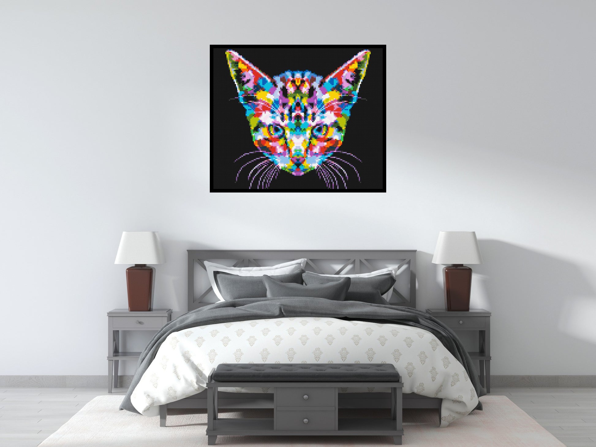 Cat #3 Colourful Pop Art - Brick Art Mosaic Kit 6x5 scene with frame