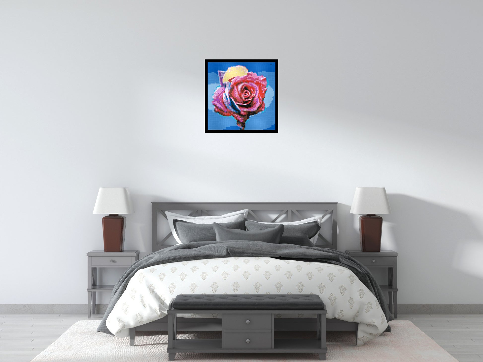 Colourful Rose - Brick Art Mosaic Kit 3x3 scene with frame