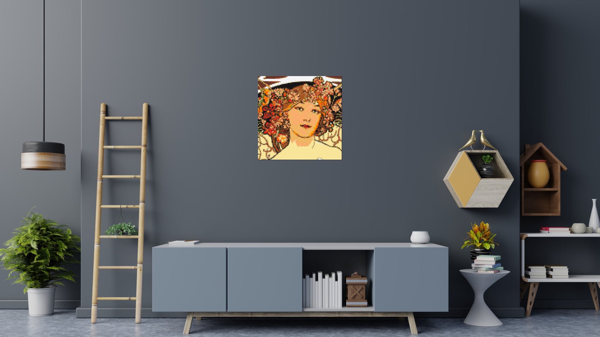 Detail of Reverie by Alphonse Mucha - Brick Art Mosaic Kit 4x4 scene