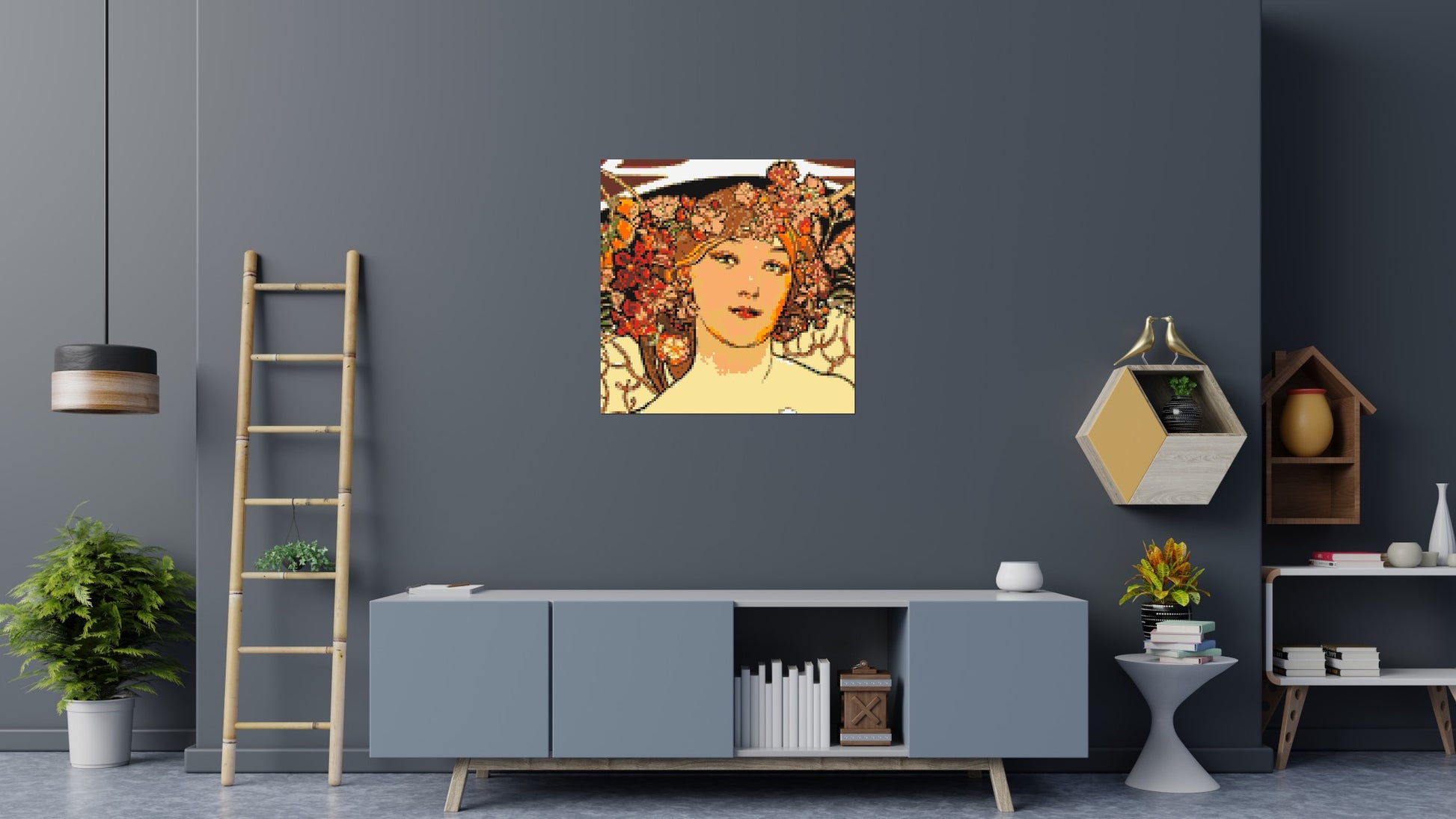 Detail of Reverie by Alphonse Mucha - Brick Art Mosaic Kit 5x5 scene