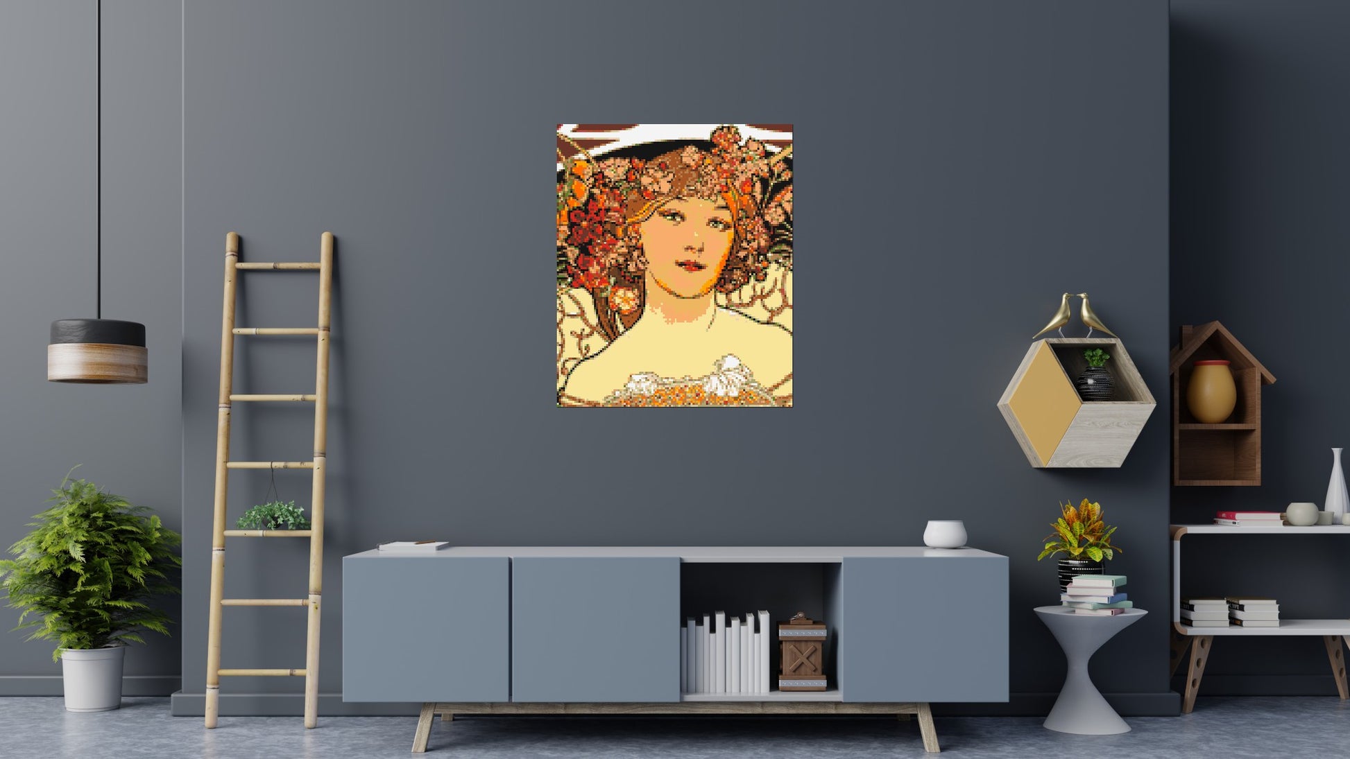 Detail of Reverie by Alphonse Mucha - Brick Art Mosaic Kit 5x6 scene