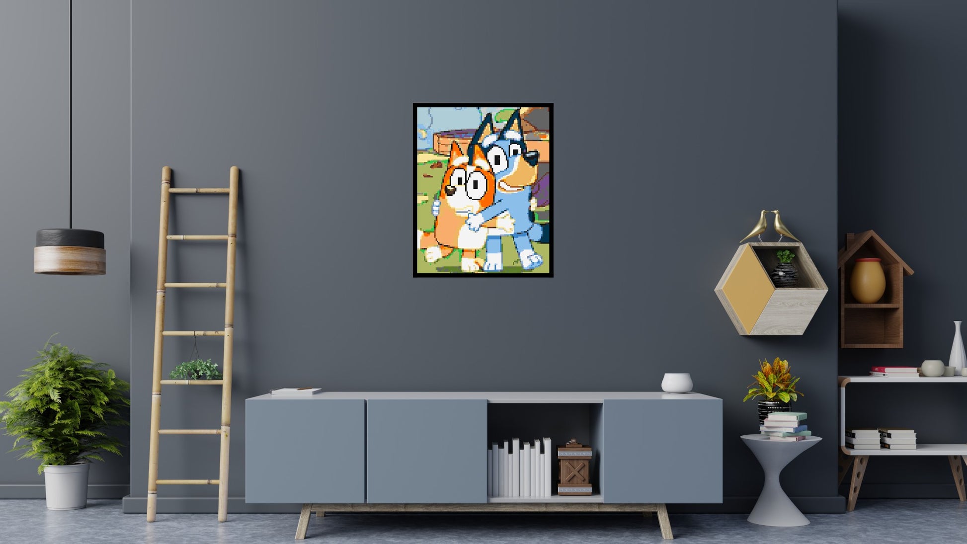 Bluey & Bingo Pixel Art - Brick Art Mosaic Kit 4x5 scene with frame