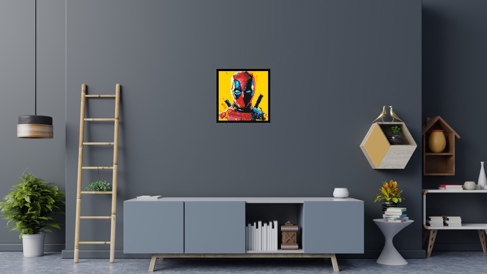 Deadpool Pixel Art - Brick Art Mosaic Kit 3x3 scene with frame