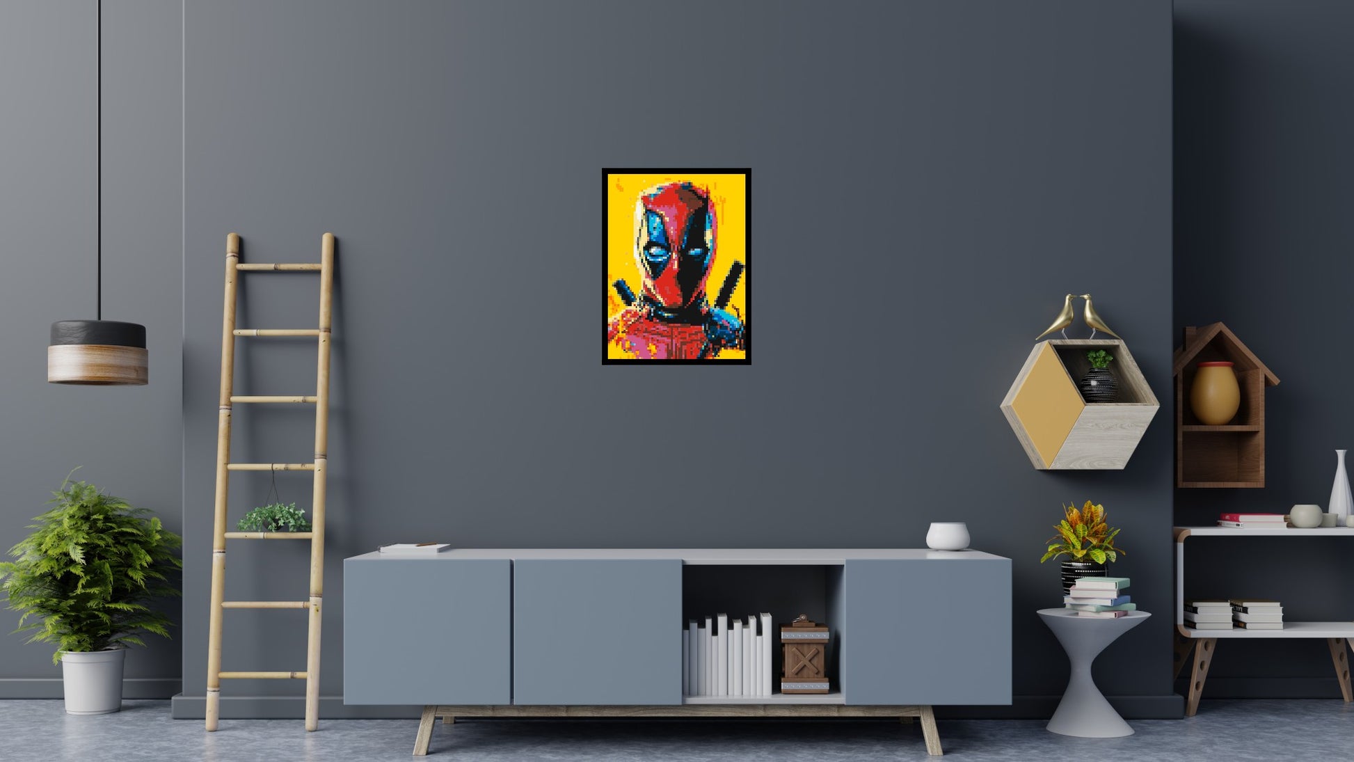 Deadpool Pixel Art - Brick Art Mosaic Kit 3x4 scene with frame