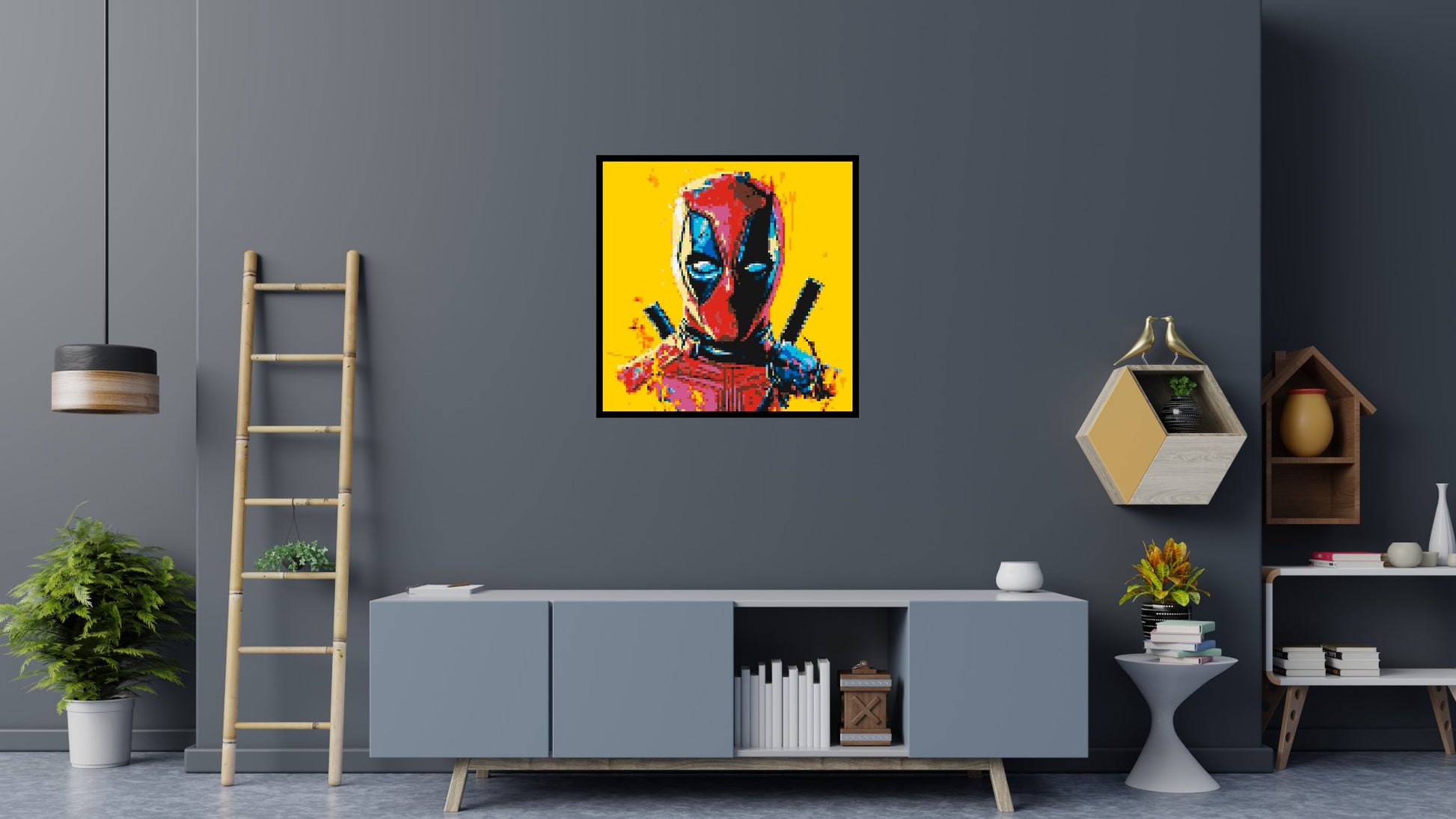 Deadpool Pixel Art - Brick Art Mosaic Kit 5x5 scene with frame