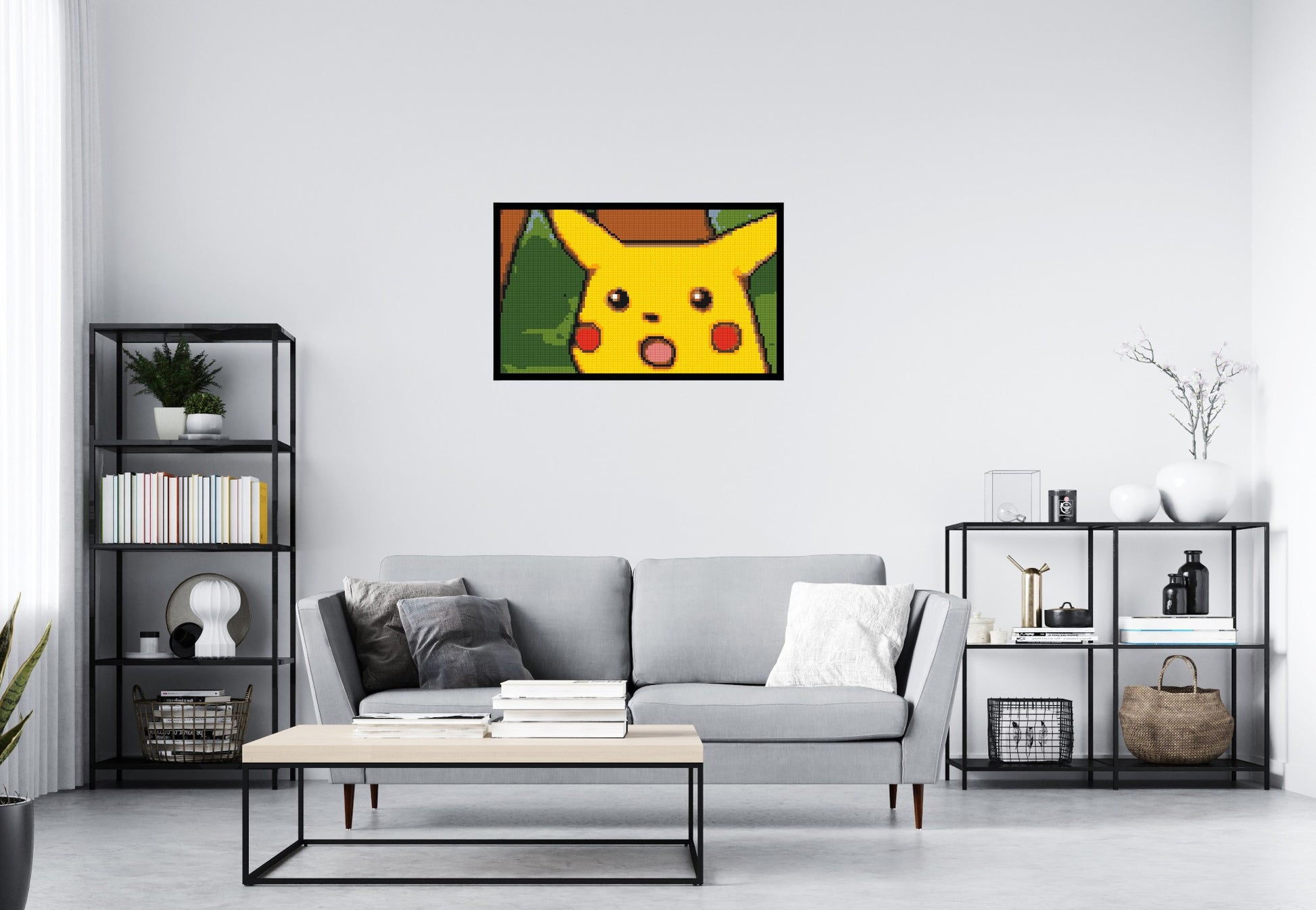 Surprised Pikachu Face Meme - Brick Art Mosaic Kit 5x3 scene with frame